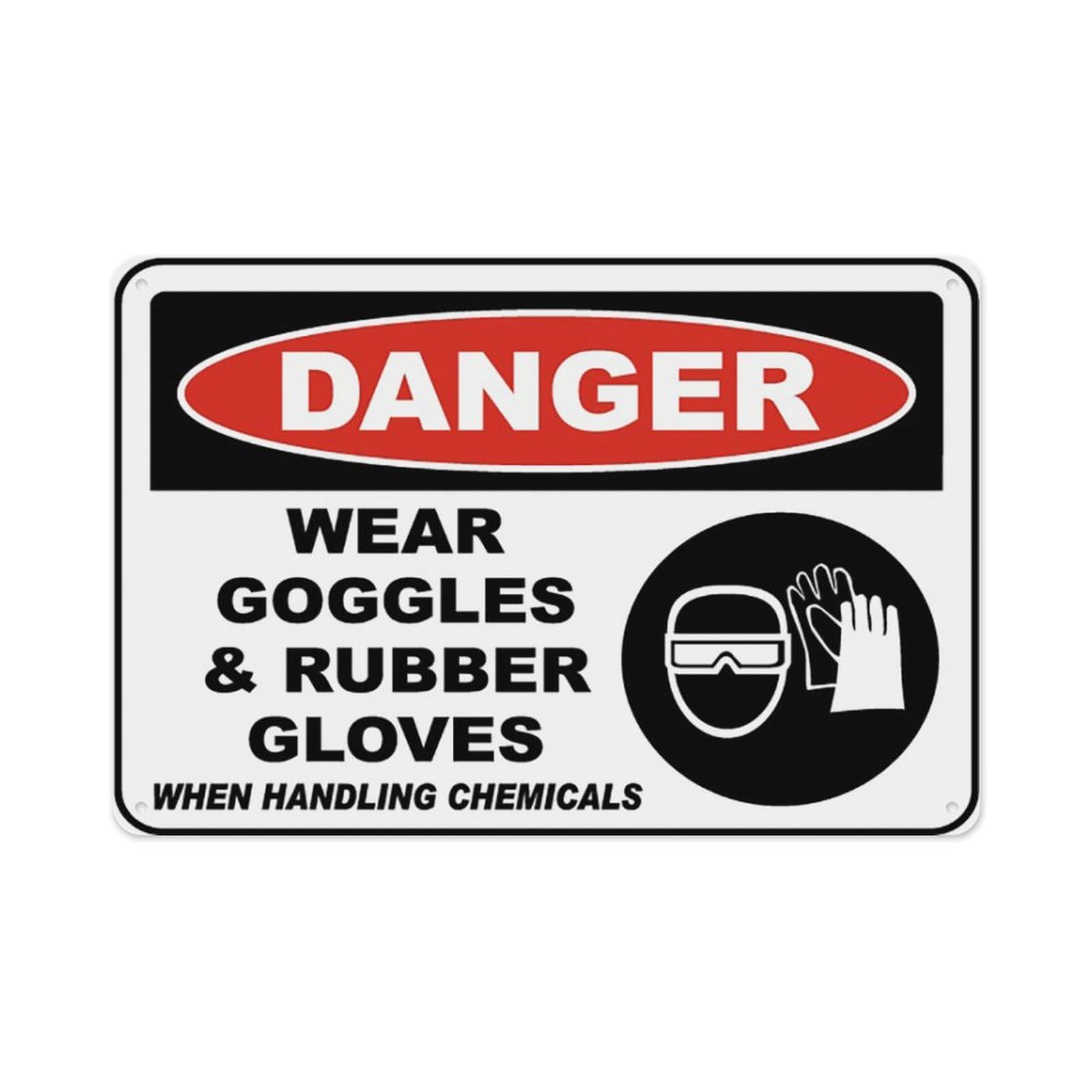 peiyeety Wear Goggles & Rubber Gloves Sign Aluminum Tin Warning Signs For Home Outdoor Garden 12X16 Inches