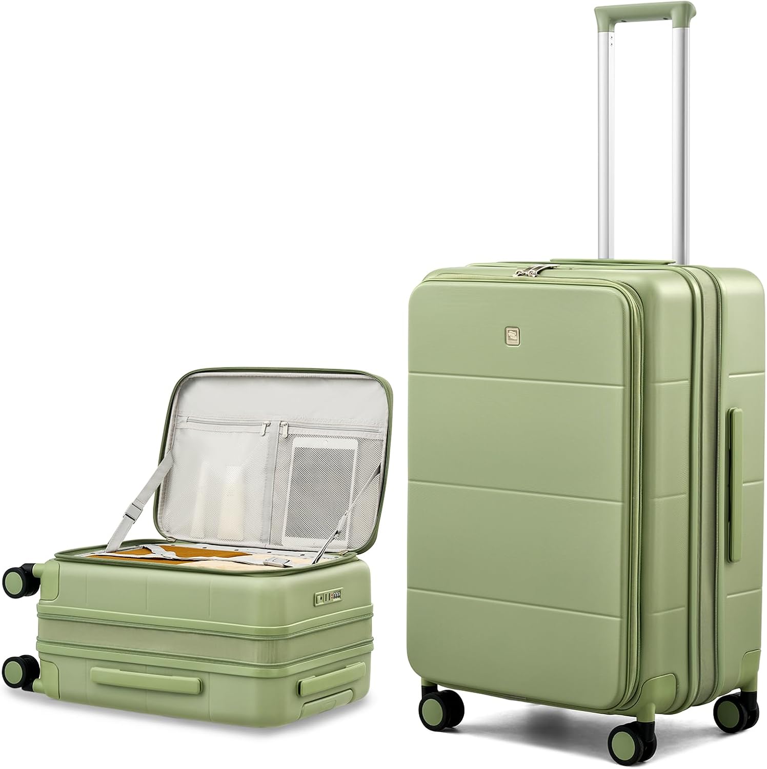 Hanke Hardside Expandable Checked Luggage, 24 Inch Top Opening Trunk Luggages with Spinner Wheels, All-PC Hard Shell Suitcase, Lightweight TSA Checked-Medium(Bamboo Green, 83L)