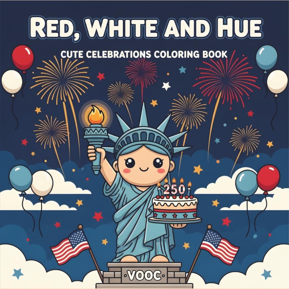 Red White Hue: Cute Celebrations Coloring Book - Featuring Patriotic Icons, American Landmarks and July 4th Designs - 250th Anniversary Edition