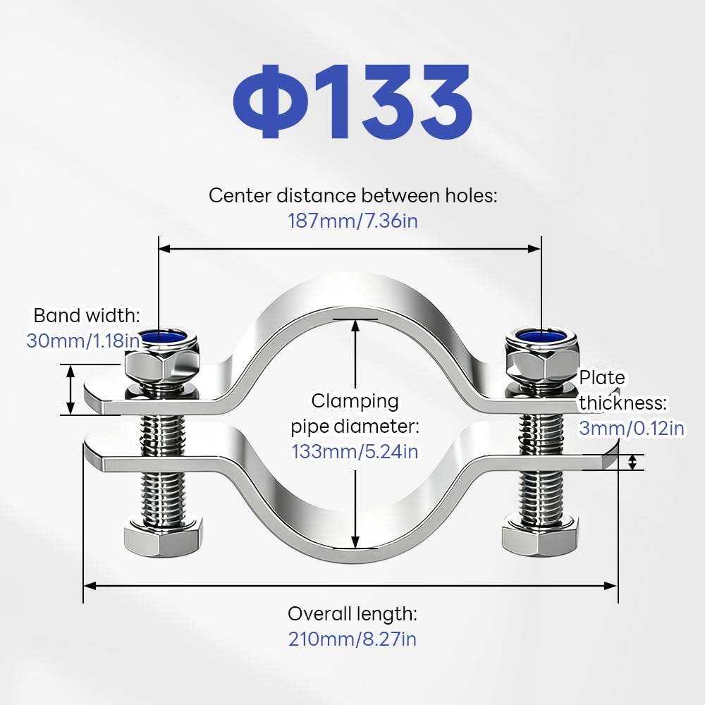 2x Abrazadera Tubo Doble Perno, Metal 133mm(5.24in)