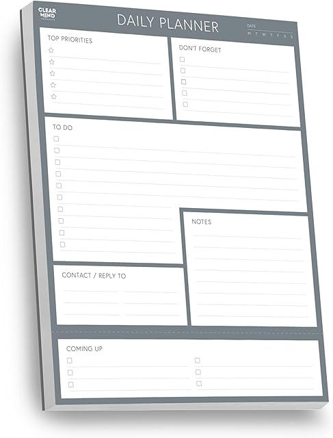 Daily Planner Desk Pad by Clear Mind Concepts® A5 Size - 100 Undated Tear Off Sheets 120gsm Thick Paper - to Do Checklist Notes for Home Business Office Study Productivity Planning and Organising