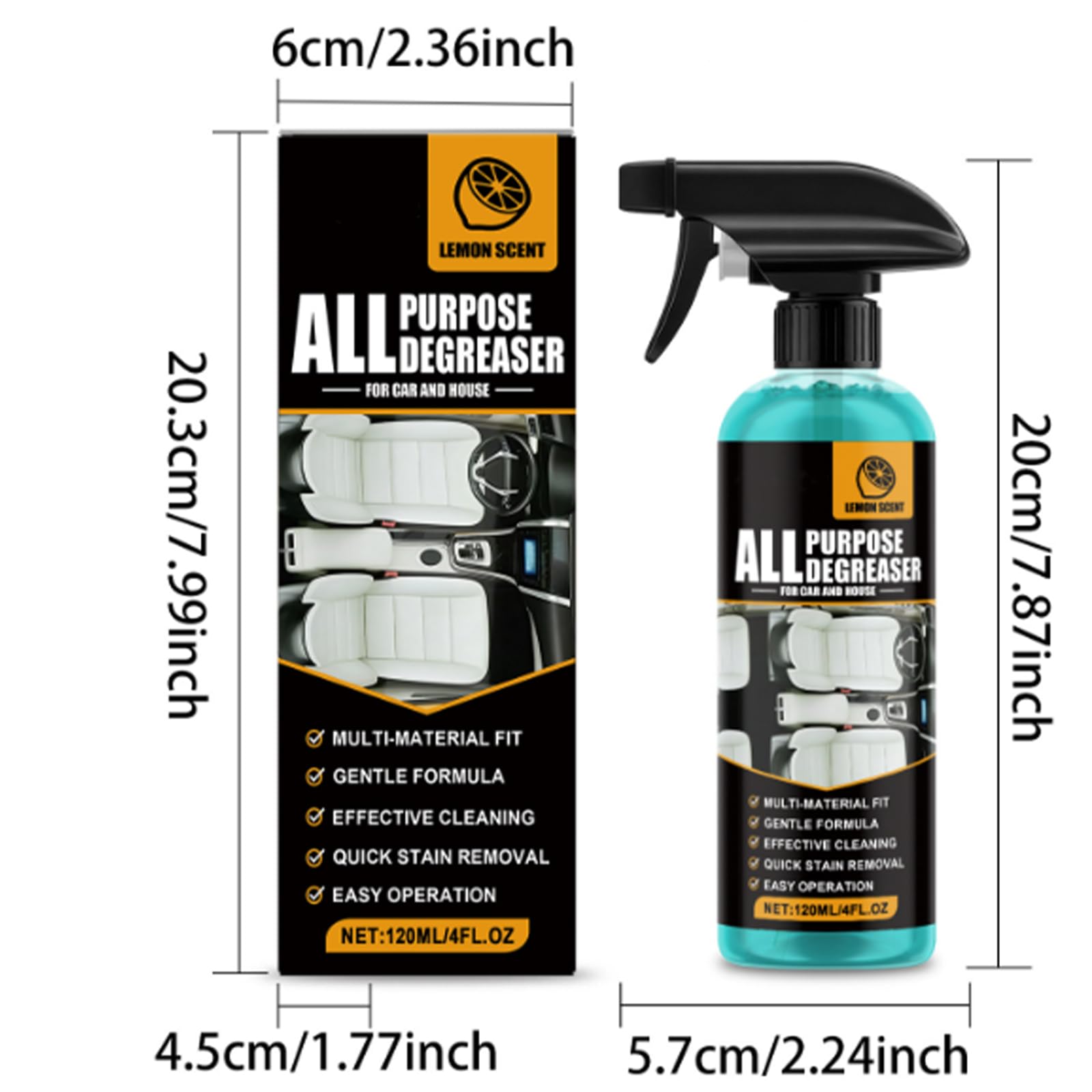 All Purpose Degreaser-All Purpose Cleaner for Car and House Lemon Scent Heavy-Duty Cleaning Spray Quick Stain Removal (2pcs)