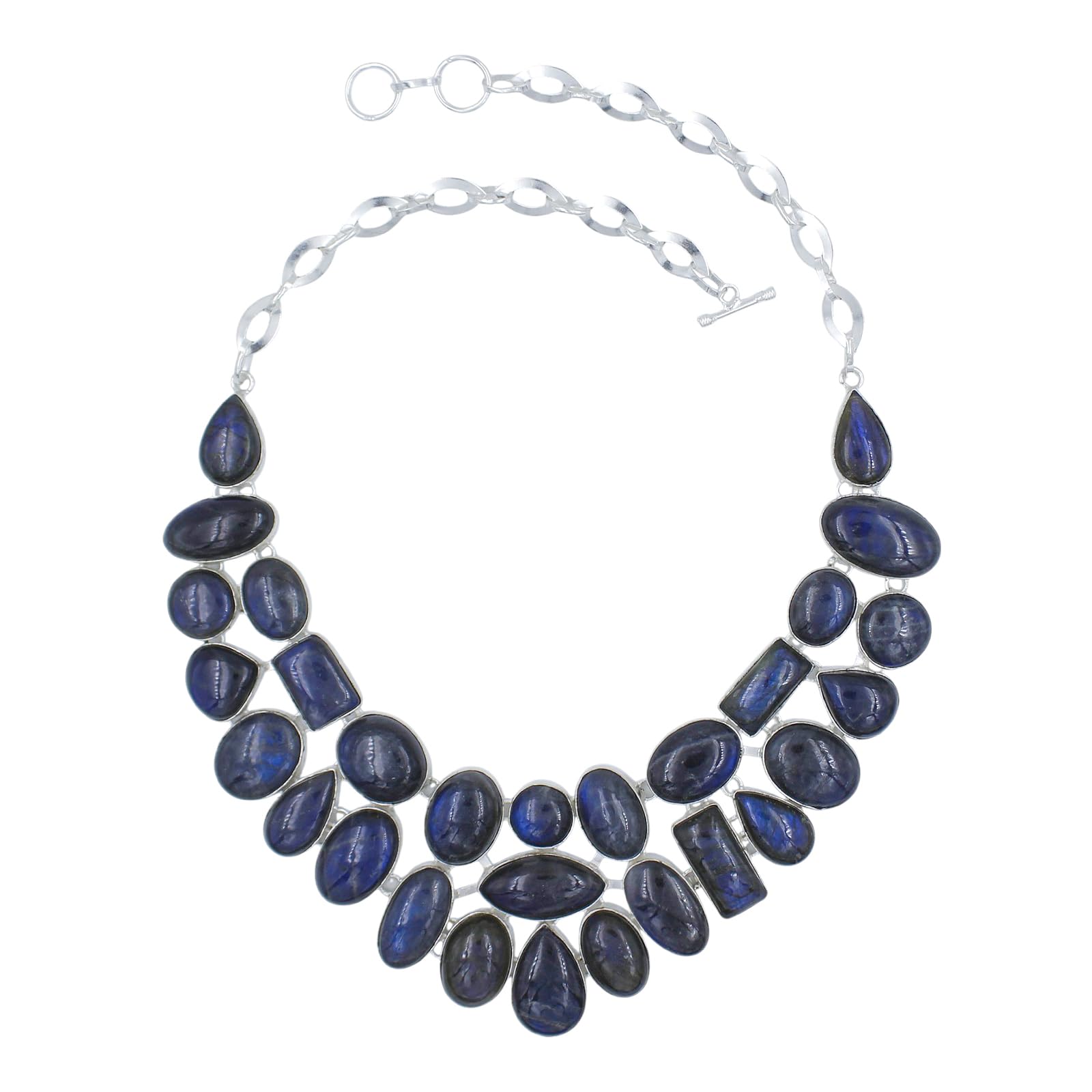 Collier donna in labradorite naturale choker placcato argento elegante regolabile 45 cm gioiello fatto a mano stile boho chic statement moderno perfetto per eventi raffinati o regalo esclusivo