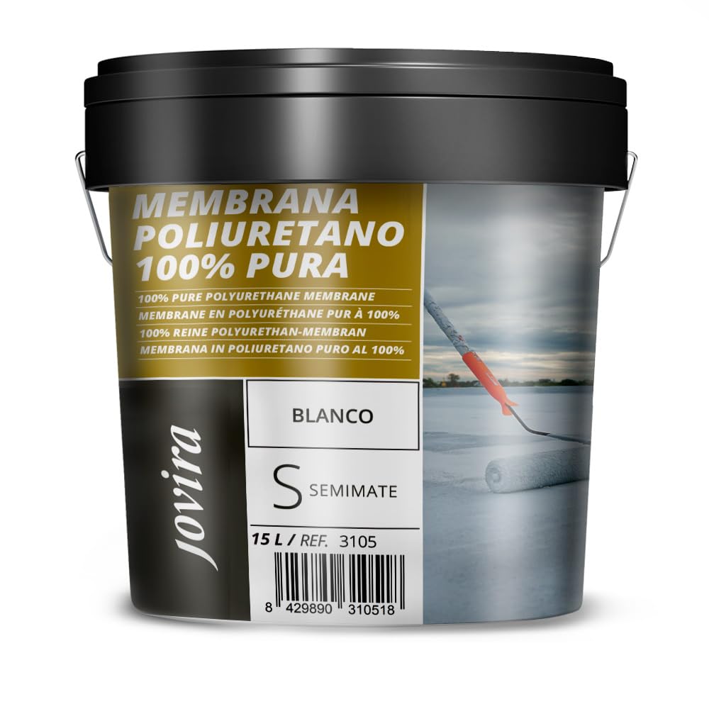 JOVIRA PINTURAS Pintura Membrana,100% Poliuretano al Agua. Especial para suelos, terrazas y cubiertas (15 Litros, Blanco) I-27B