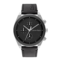 Calvin Klein Orologio Analogico Multifunzione al Quarzo da Uomo Collezione IMPACT con Cinturino in Pelle Nero – 25200364