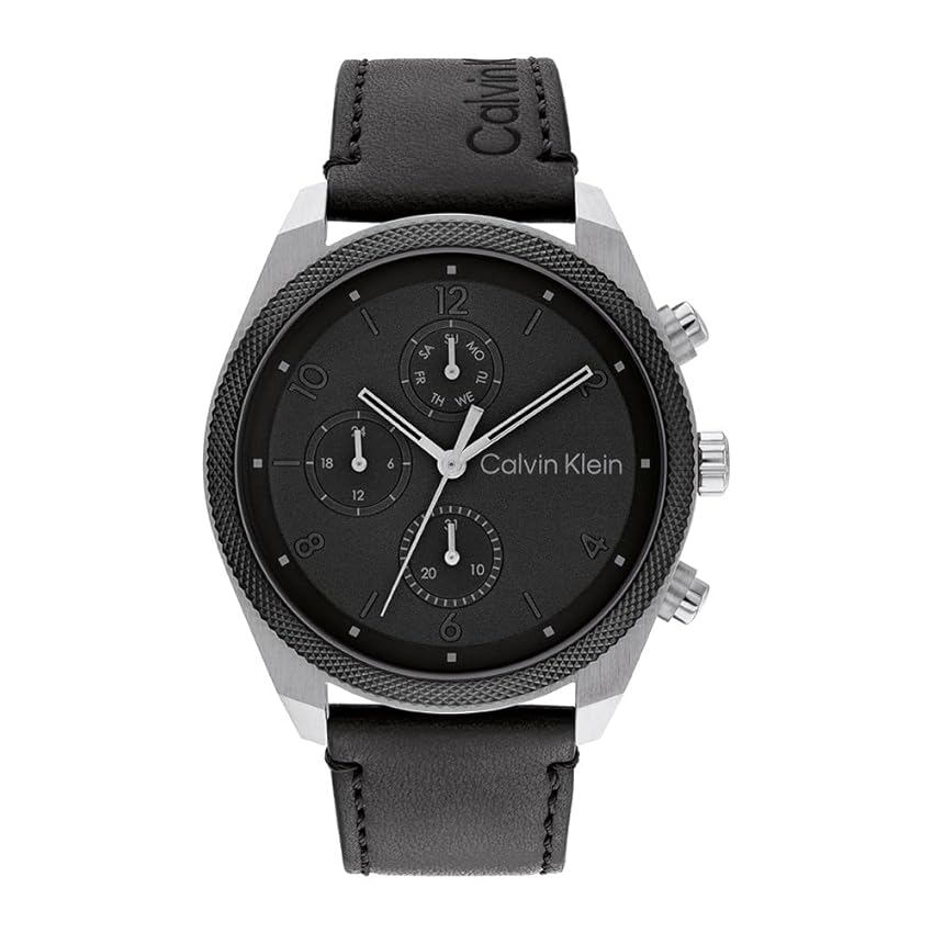 Calvin Klein Orologio Analogico Multifunzione al Quarzo da Uomo Collezione IMPACT con Cinturino in Pelle Nero - 25200364