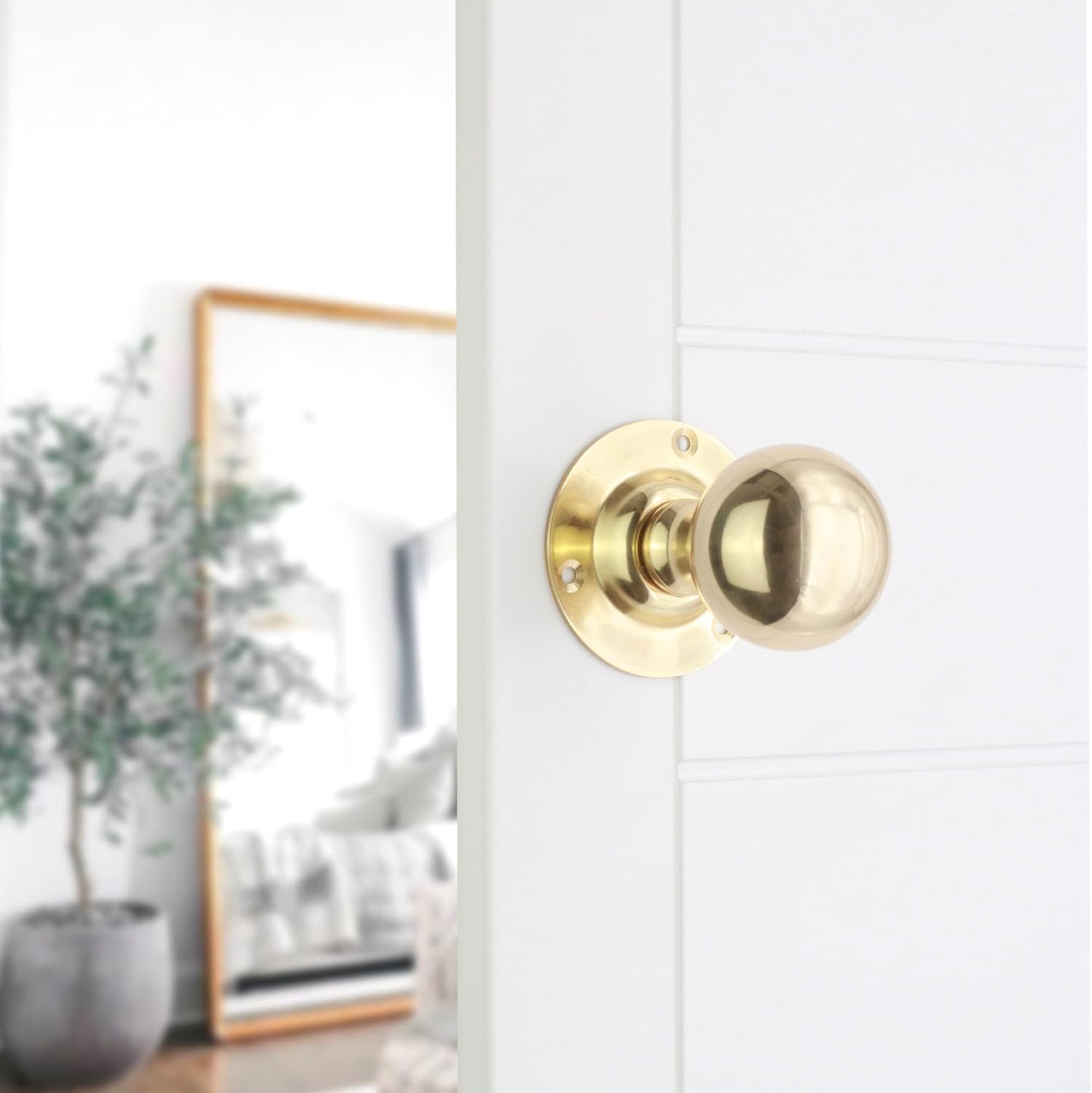 Infinity Decor Ball Round Mortice Door Knobs in Solid Brass- Victorian Period Style Door Pull Handles (Polished Brass)