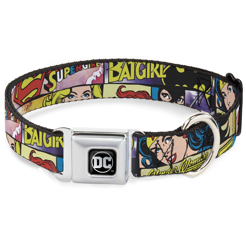 Buckle-Down Seatbelt Buckle Dog Collar - Superheroines Wonder Woman/Supergirl/Batgirl - 1" Wide - Fits 9-15" Neck - Small
