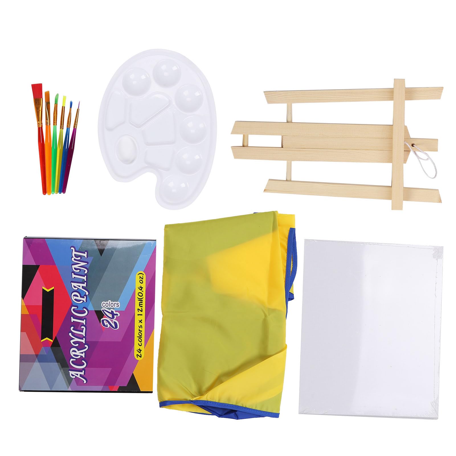 Changor Set di Materiali per Pittura Acrilica per Bambini, Kit Artistico Completo con Pennelli, Tavolozza e Cavalletto per Divertimento Creativo, 24 Colori Non Tossici