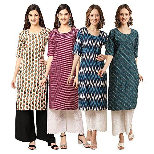 Image of Pinkmint Women's Crepe Digital Print Straight Kurta [Pack of 4]