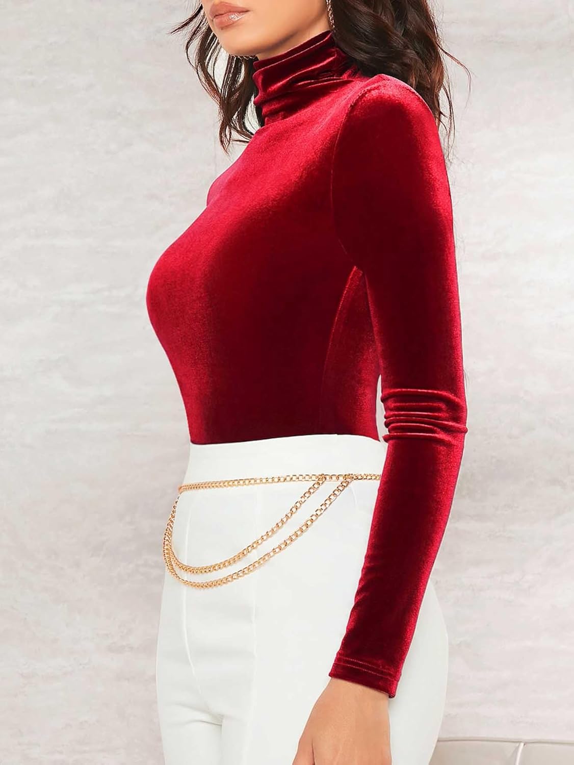 Floerns Women's Solid Long Sleeve Tshirt High Neck Party Velvet Tee Shirt - Image 4