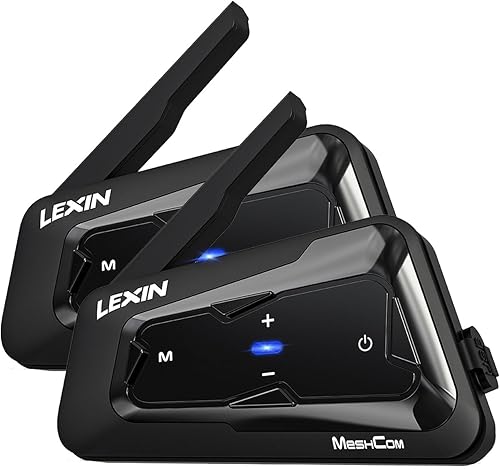 LEXIN MTX - Auriculares Bluetooth para motocicleta, malla 3.0 24 jinetes, sistema de comunicación de casco de 1.2 mi, compatible con multitareas,