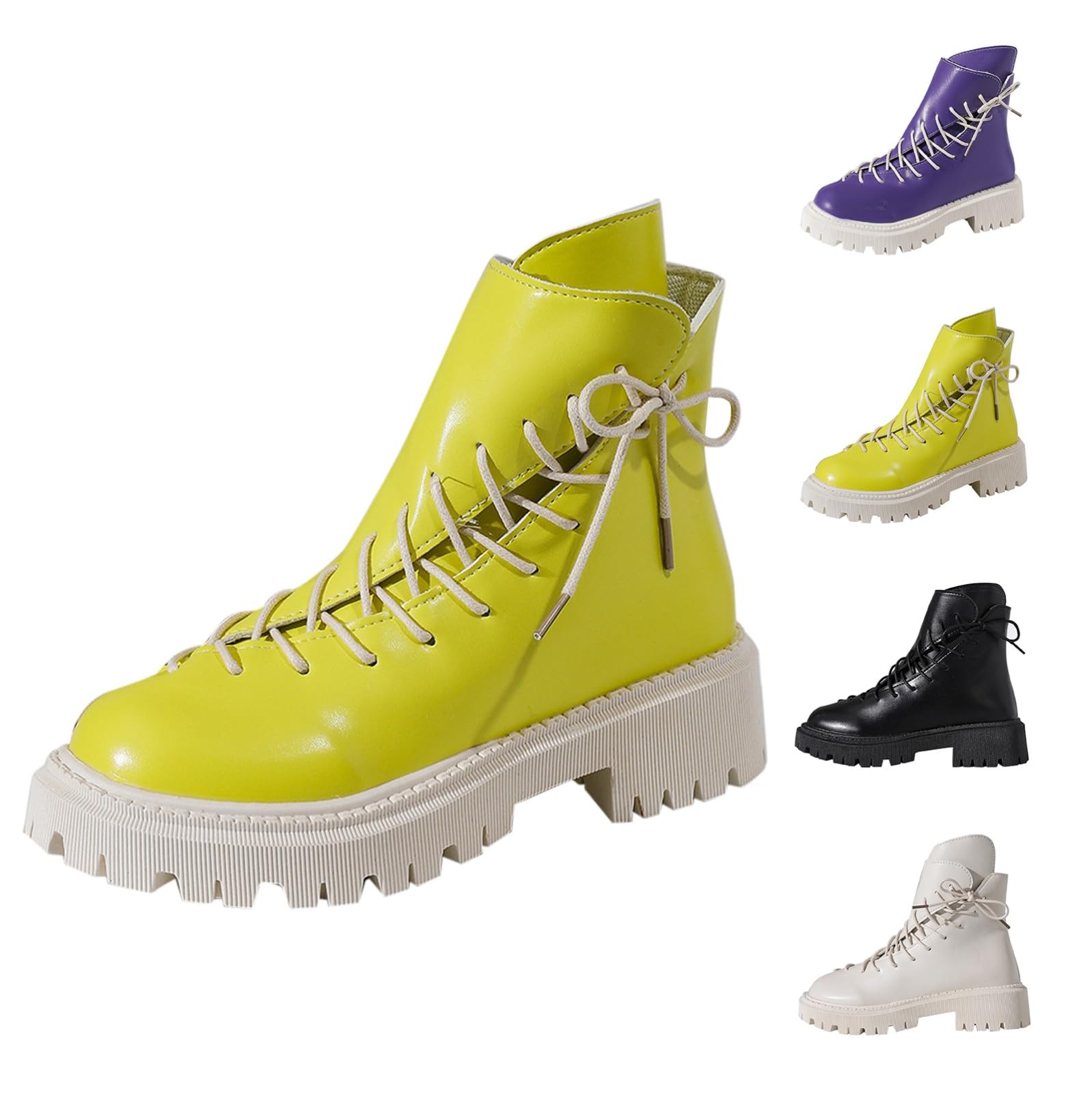 Botines de piel con cordones para mujer, con tacón de bloque