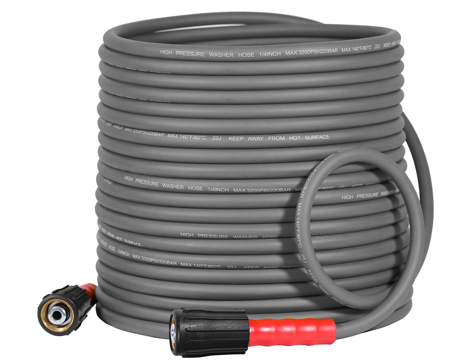 YAMATIC Super Flexible Pressure Washer Hose 75FT 1/4", Kink Resistant Power Washer Hose Replacement for Flexzilla Uberflex Ryobi Troy Bilt Leak-Free M22 Fittings, 3200 PSI, Grey