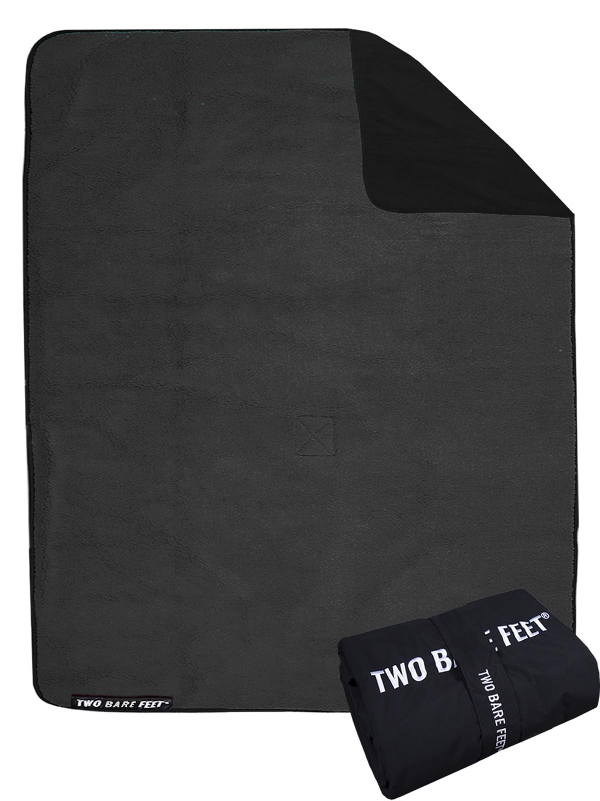 Two Bare Feet Sherpa Lined Waterproof Beach Travel Blanket – Warm, Cozy, Windproof Outdoor Blanket for Camping, Picnics, Hiking & Beach Days – Portable & Lightweight (Black/Charcoal, 145cm x 145cm)