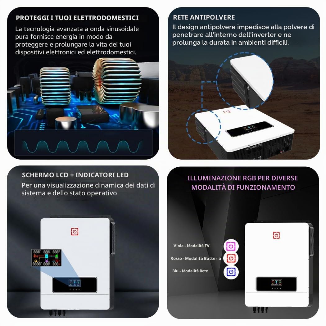 10,2KW Inverter solare ibrido On/Off Grid Inverter integrato da 160A PV Max 500V ingresso DC48 V a AC230V onda sinusoidale pura per Home Energy Storage RV Capannoni Off-Grid System