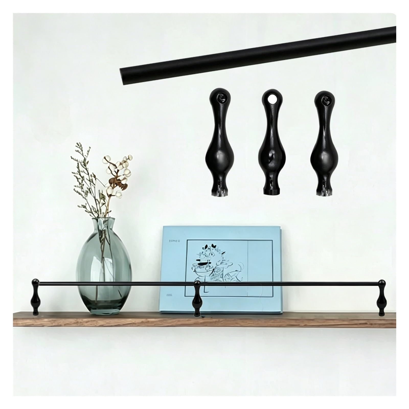 Hphdfs Black 30 40 50 60 70 80 90Cm Anti-Tipping Gallery Rails For Shelving, Decor Shelf Guard Rail For Rv/Library/Bar, Detachable Cabinet Fence With Metal Guardrail(,8In/20Cm)