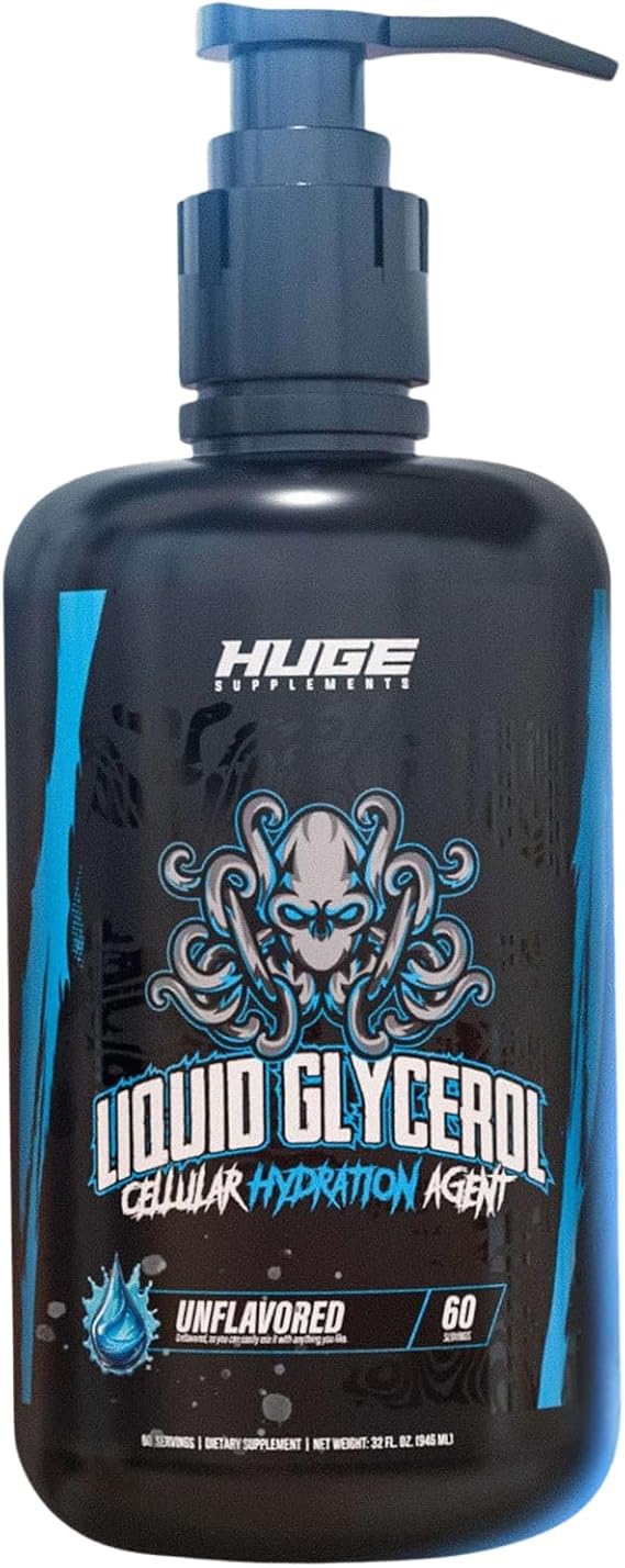Huge Supplements Liquid Glycerol Supplement, Enhances Muscle Pumps, Increases Muscle Fullness, Boosts Endurance, Cellular Hydration Agent, Clean & Convenient Pump Top, Unflavored (60 Servings)
