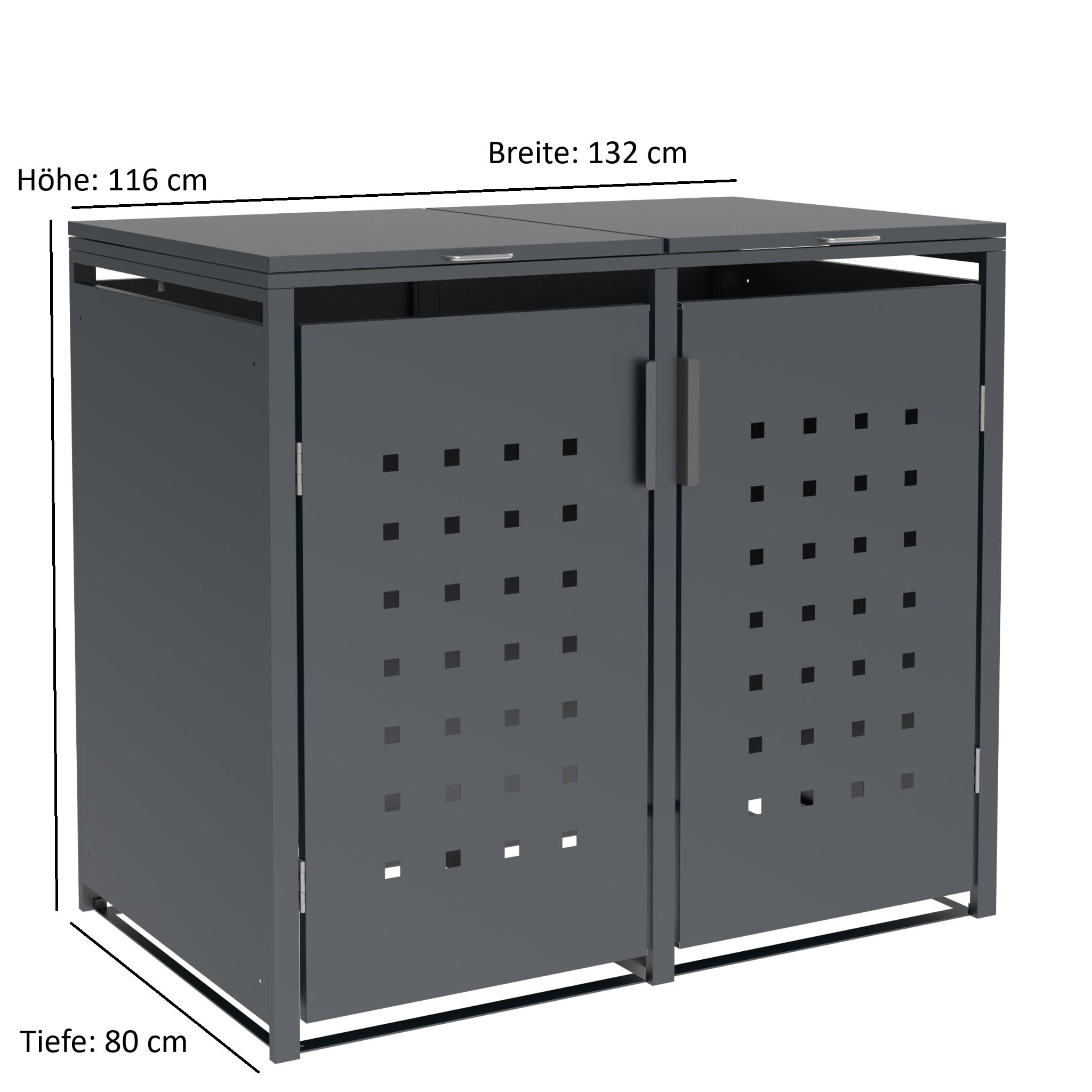 DEGAMO Mülltonnenbox 2-er Mülltonnenhaus Trier für 2X Tonnen 120 und 240 Liter, Stahl verzinkt, Farbe anthrazit