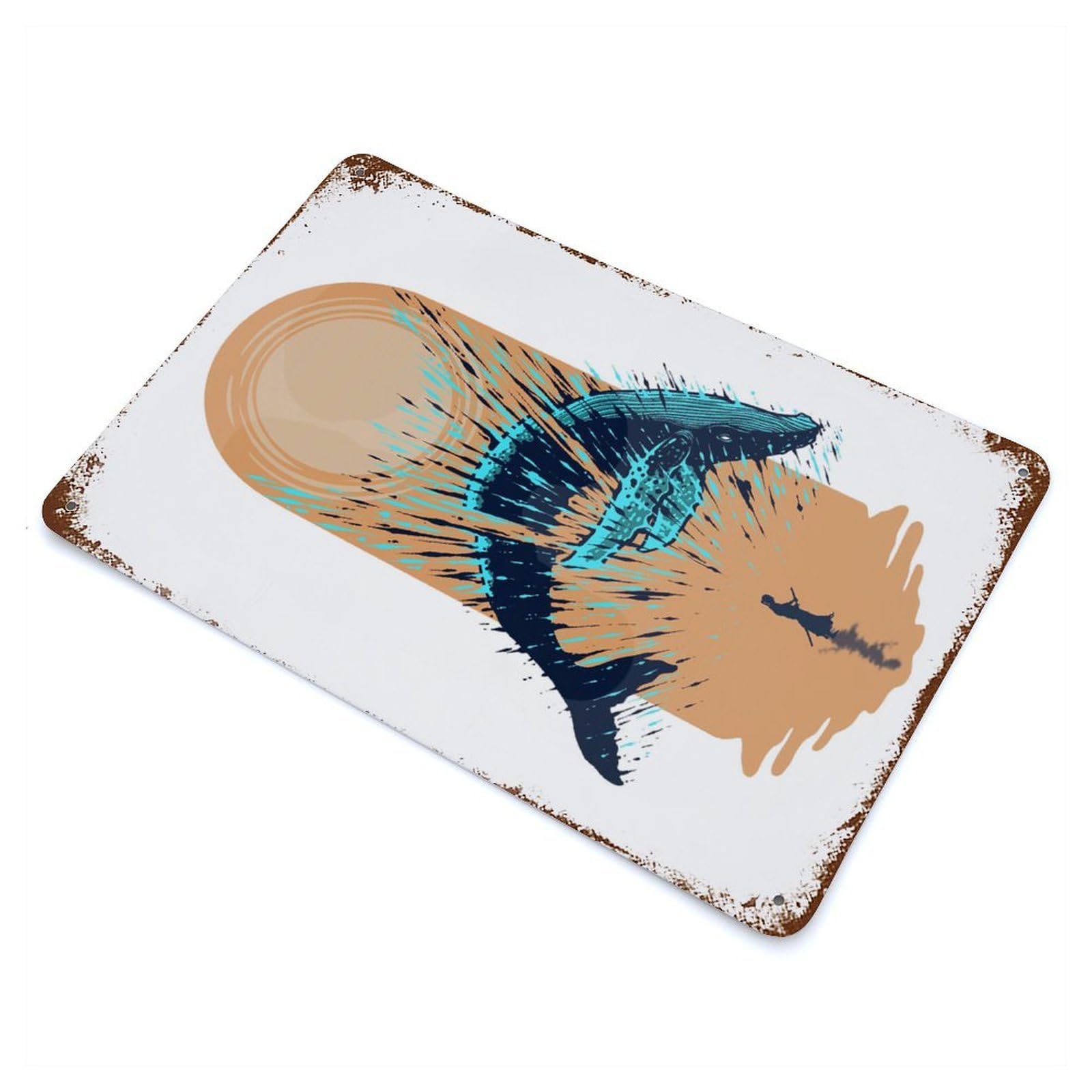 Rust Effect Humpback Whale Slice Rusty Metal Tin Sign 11.8"x7.9", Old School Wall Decor for Pub, Kitchen And Man Cave Decor