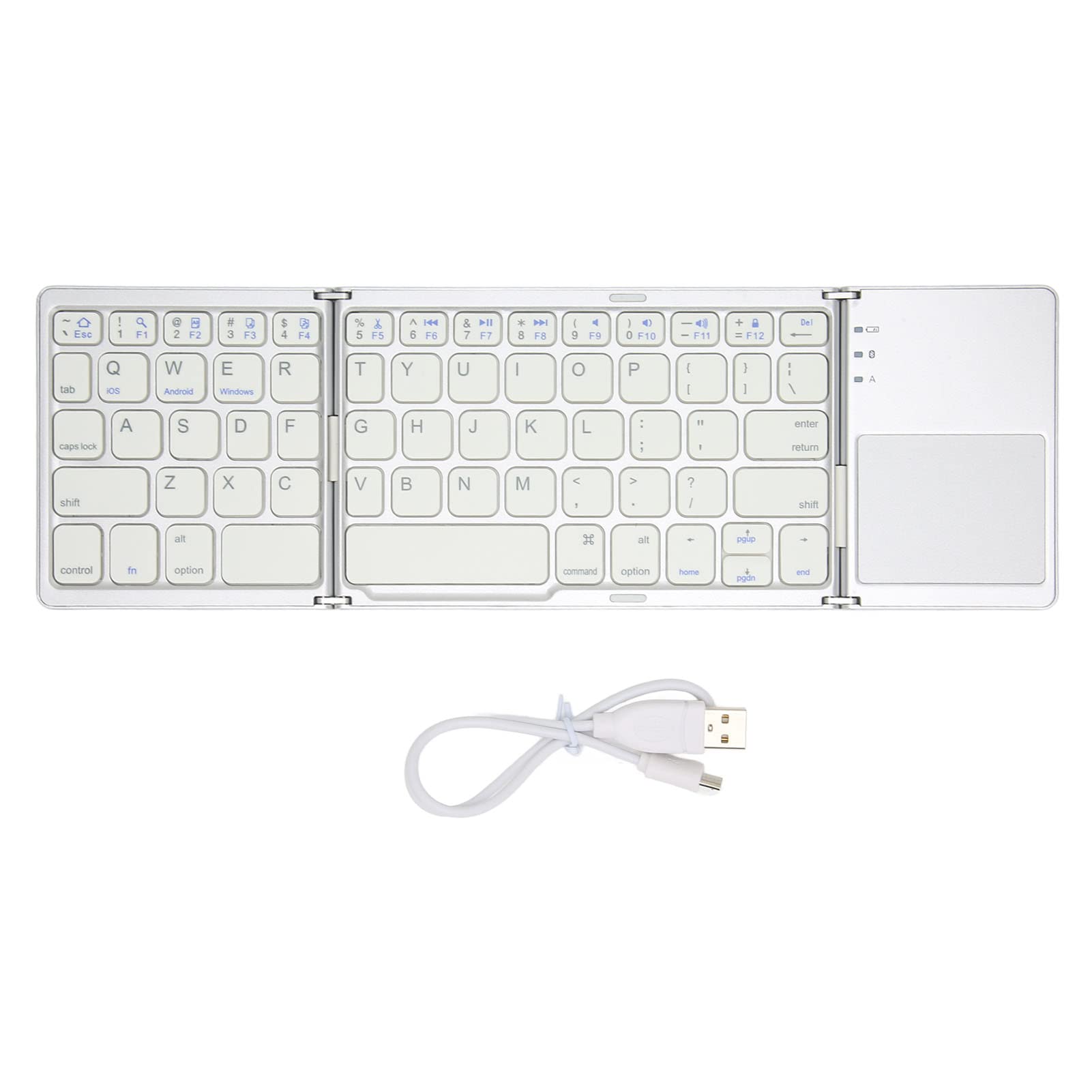 Składana klawiatura Bluetooth, 63 klawisze Trzy składana konstrukcja Lekka mini składana klawiatura z touchpadem, klucz parowania Bluetooth 5.0 BT dla systemu Windows dla Android(Silver)