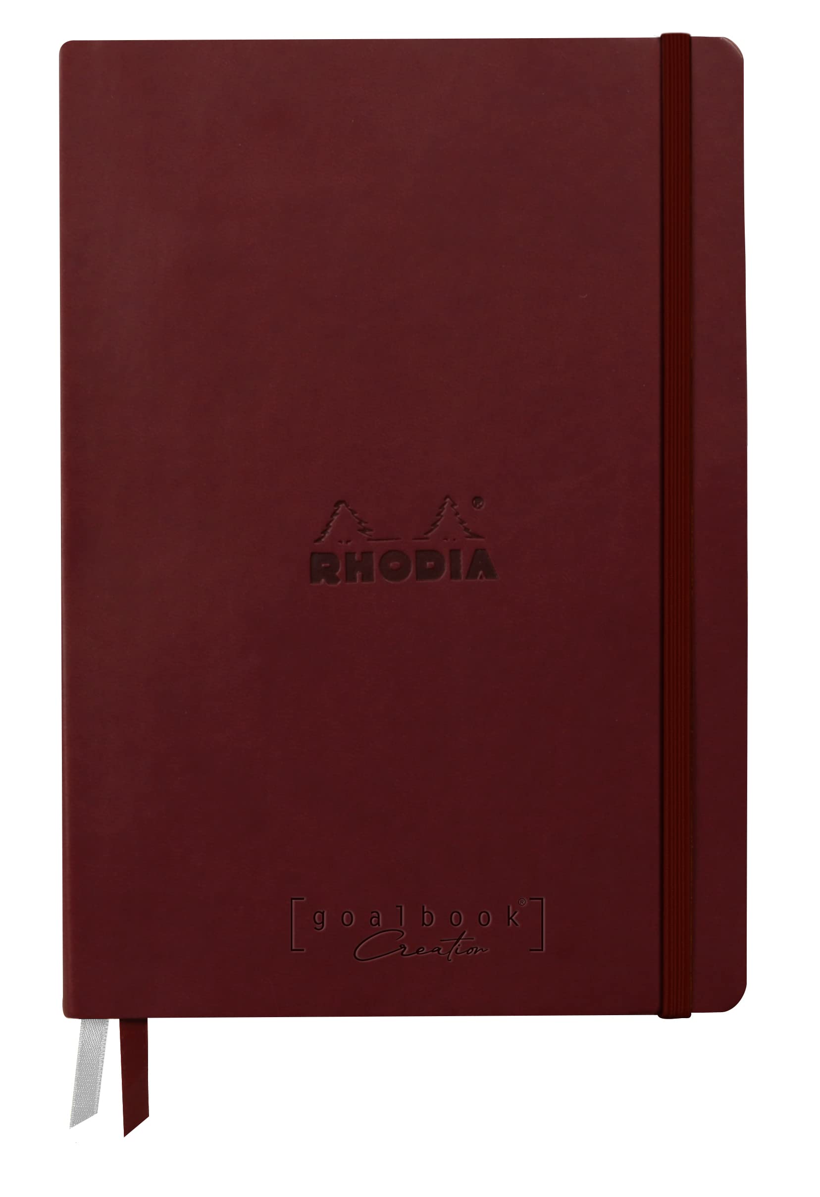 RHODIA 194152C - Rigid Notebook Bullet Journal Goalbook Creation Lie de Vin - A5 15.5x21x2 cm - 100 pages Clairefontaine Paper Lavis Technique Plain White 200 g/m - 2 Ribbons - Faux Leather Cover