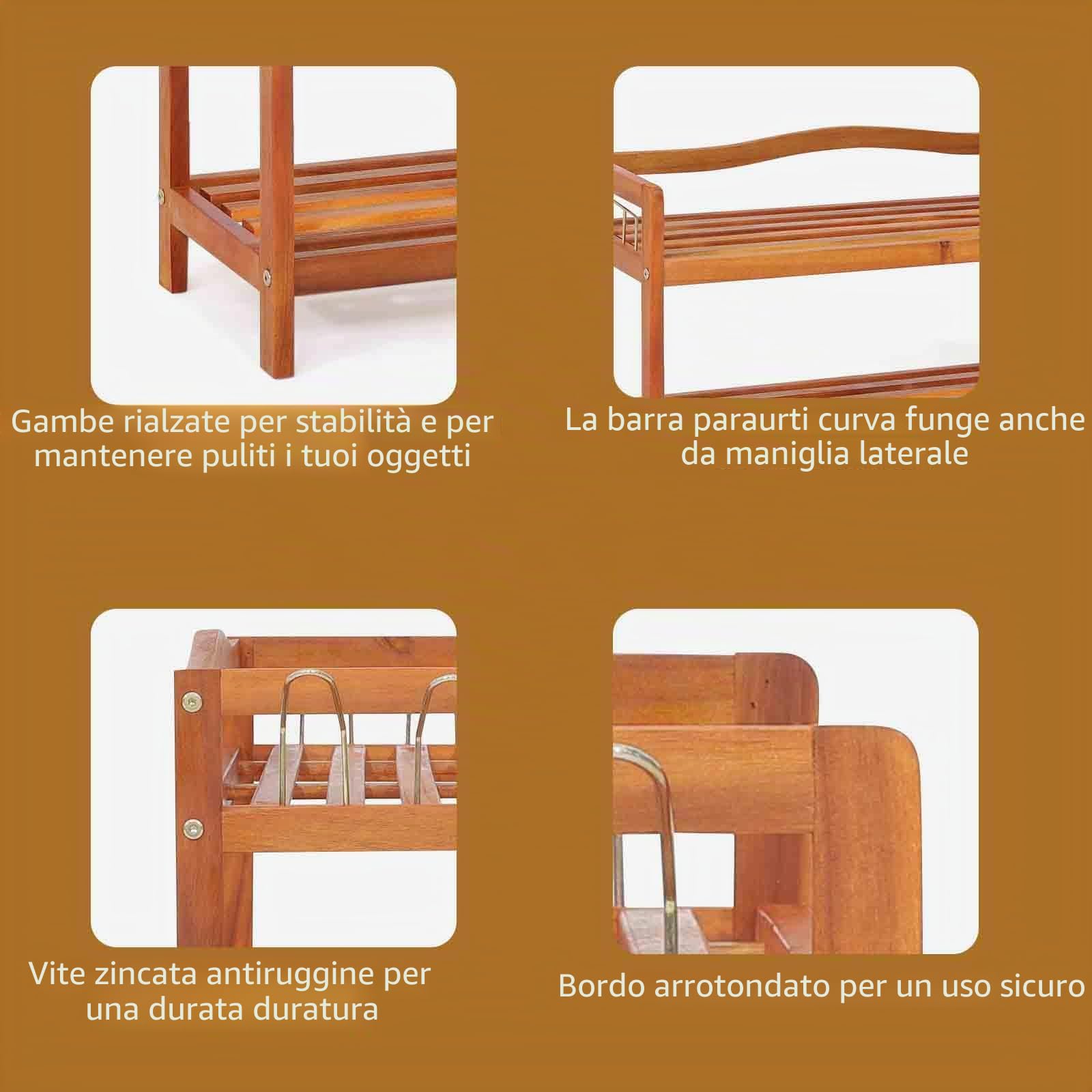 HOMASIS Scaffale Portascarpe in Legno, Scarpiera Salvaspazio con Ganci Metallici Laterali, Organizzatore di Scarpe per Corridoio, Soggiorno o Camera da Letto (74 x 26 x 62 cm)