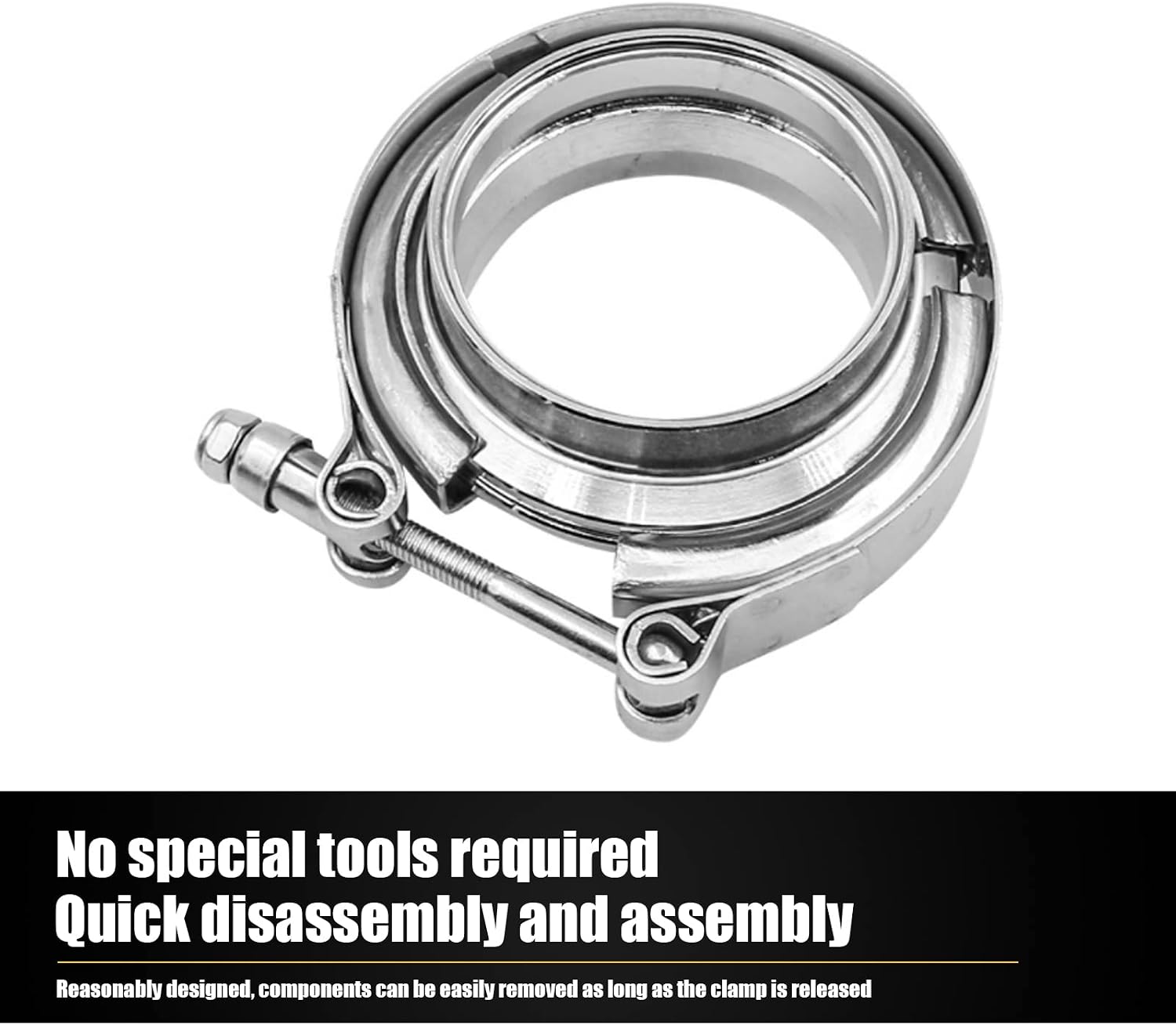 3" Stainless Steel Exhaust Clamp Kit, V-bolt Clamp, Male Female Flange Clip, Turbo Pipe Performance Exhaust System (Silver)