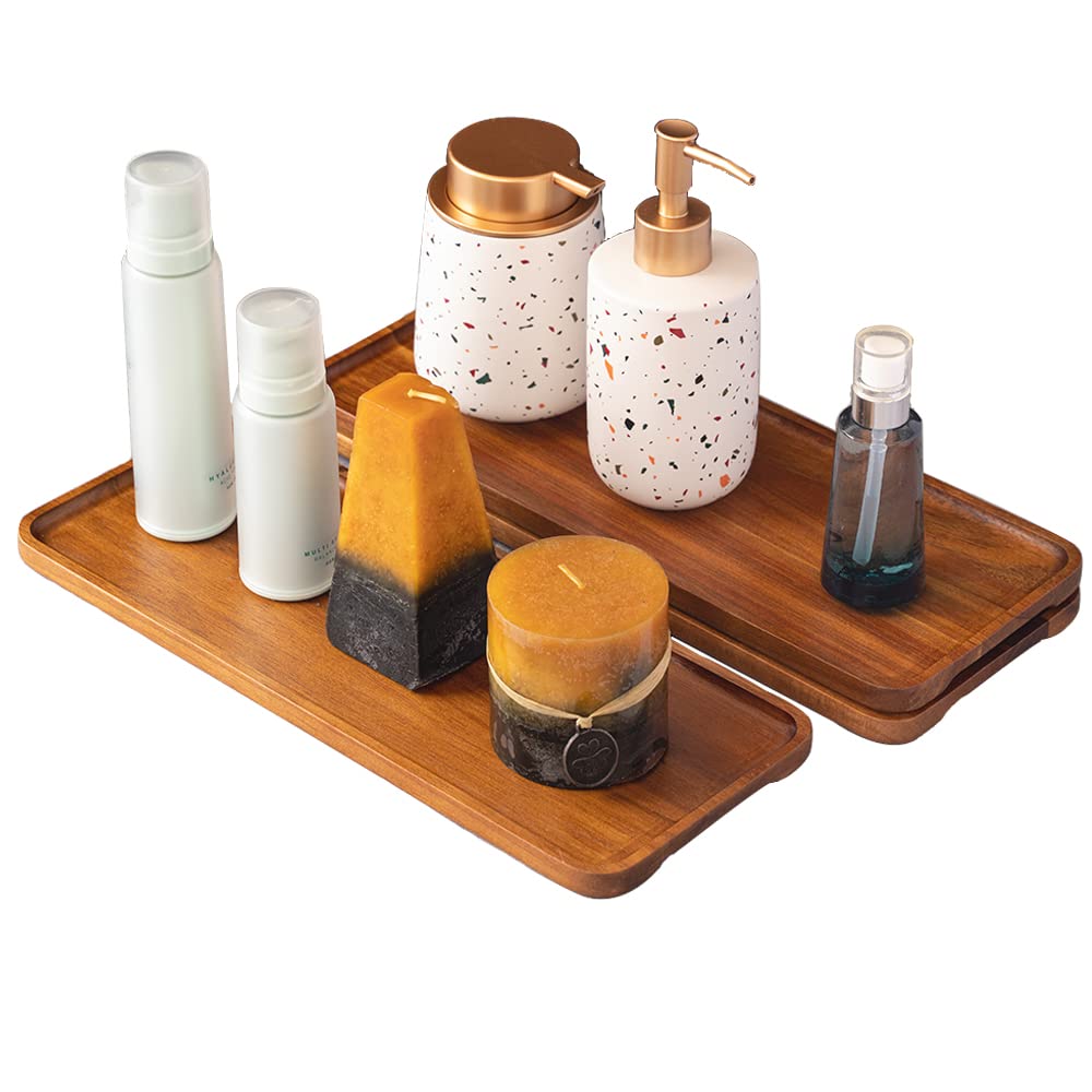 Bandeja decorativa de acacia, 36x14 cm, juego de 3 bandejas de madera decorativas, bandeja de madera, bandeja de madera resistente, plato de madera para aperitivos de la tarde