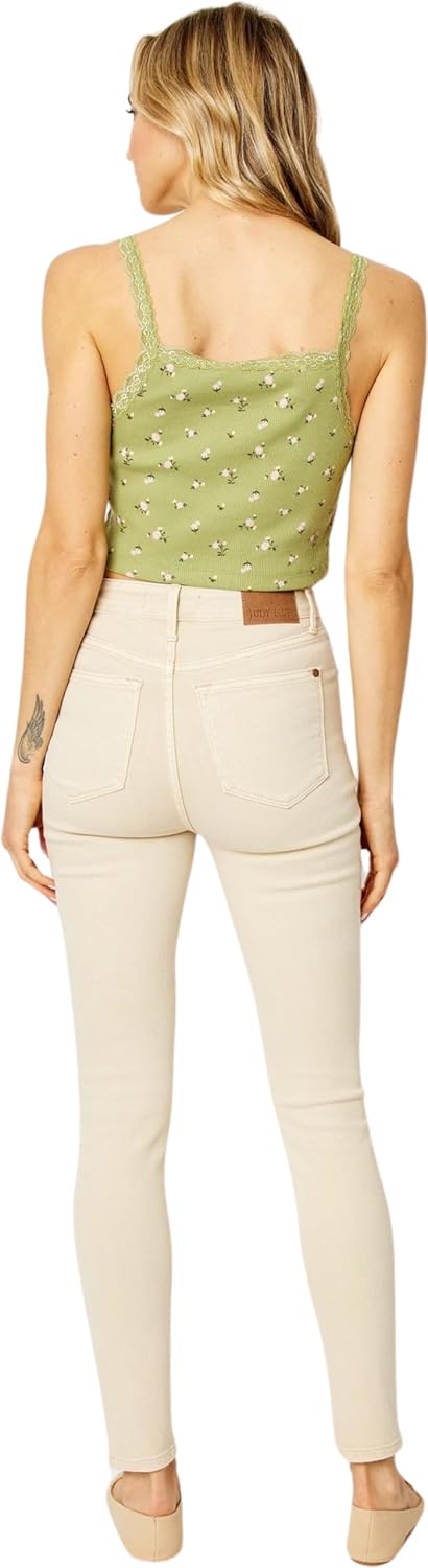 Judy Blue Women's High-Rise Garment Dyed Tummy Control Skinny Jeans (US, Numeric, 3, Regular, Regular, Bone)
