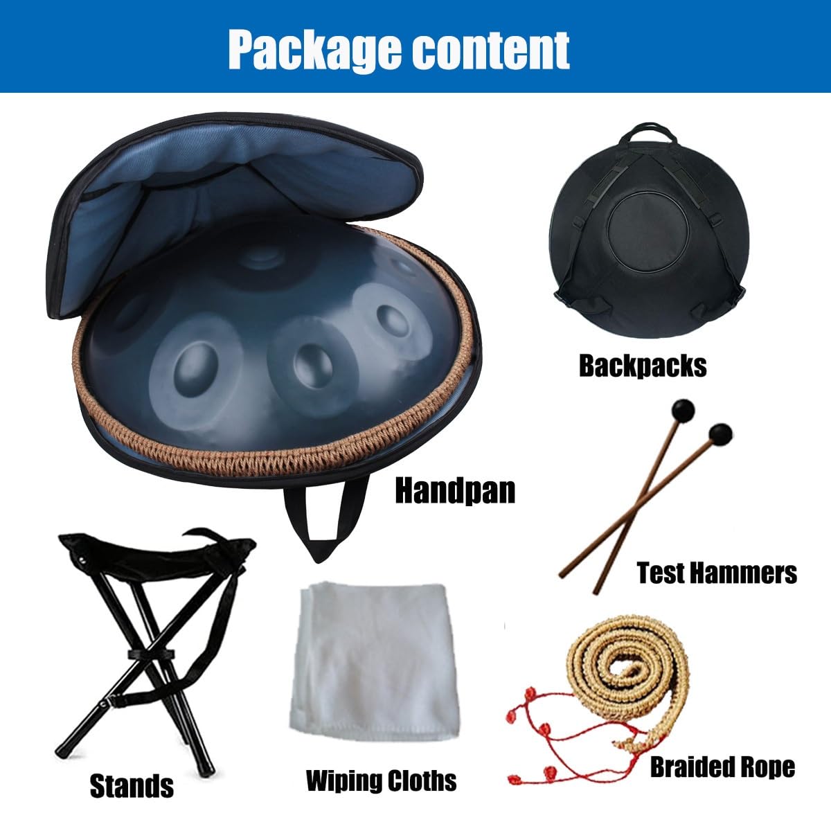 Handpan 9/10/12 Note Tamburo a Linguetta 432Hz 440 Hz, Strumento a Percussione Tonalità Re Minore, Tamburo in Acciaio per Meditazione, Yoga, Guarigione Sonora(Gold and silver,10 Notes/440Hz)