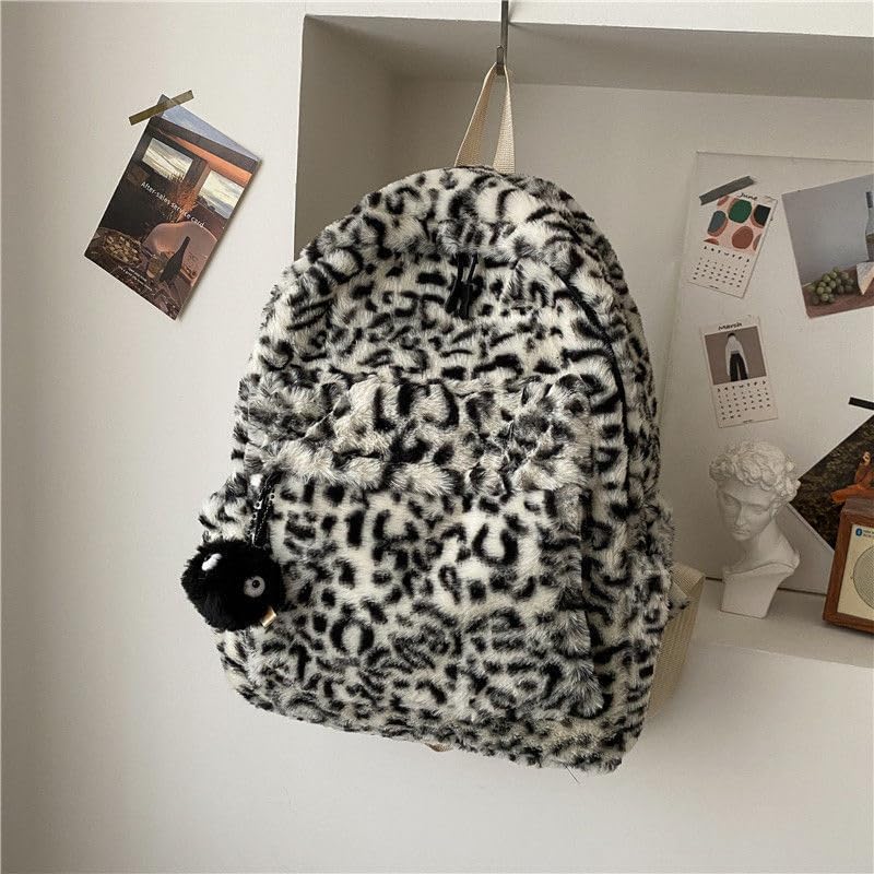Fashion Backpack y2k Purse Backpack, Cute Fuzzy Daypack Grunge Alt Emo Shoulder Bag Cheetah Chic Coquette Harajuku Bag (White Cheetah) - Image 4