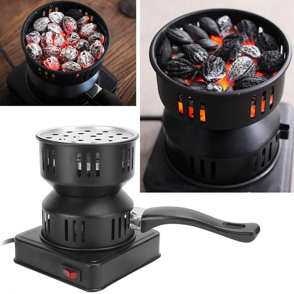 Quemador de Carbón Eléctrico, Quemador de Carbón 220V con Mango, Hornillo de Carbón de 600W de Potencia, para Cocina Casera BBQ, Hookah, Carbón de Coco, Té/Café y Camping(Negro)