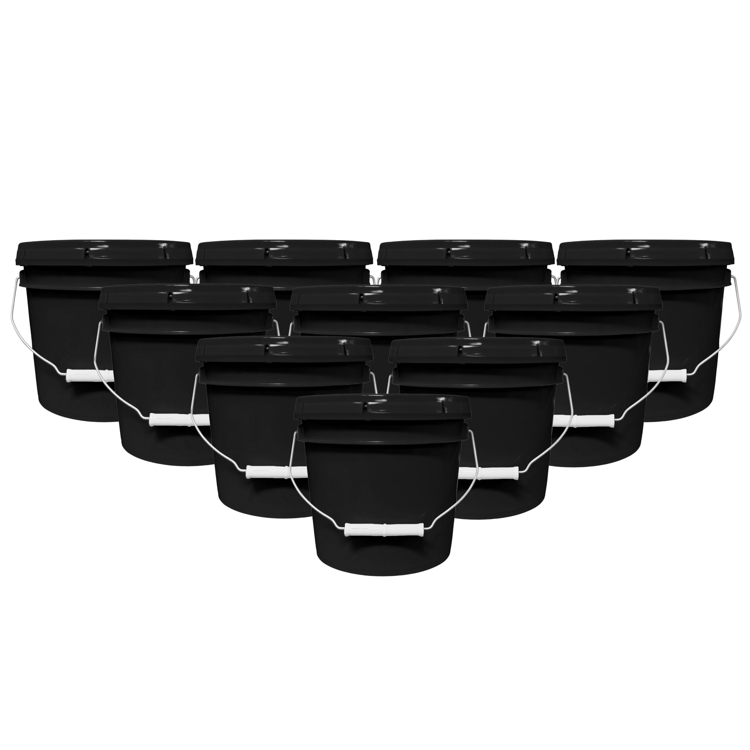MKS Plastics Black Small 1-Gallon Plastic Bucket with Airtight Lid, 10-Pack