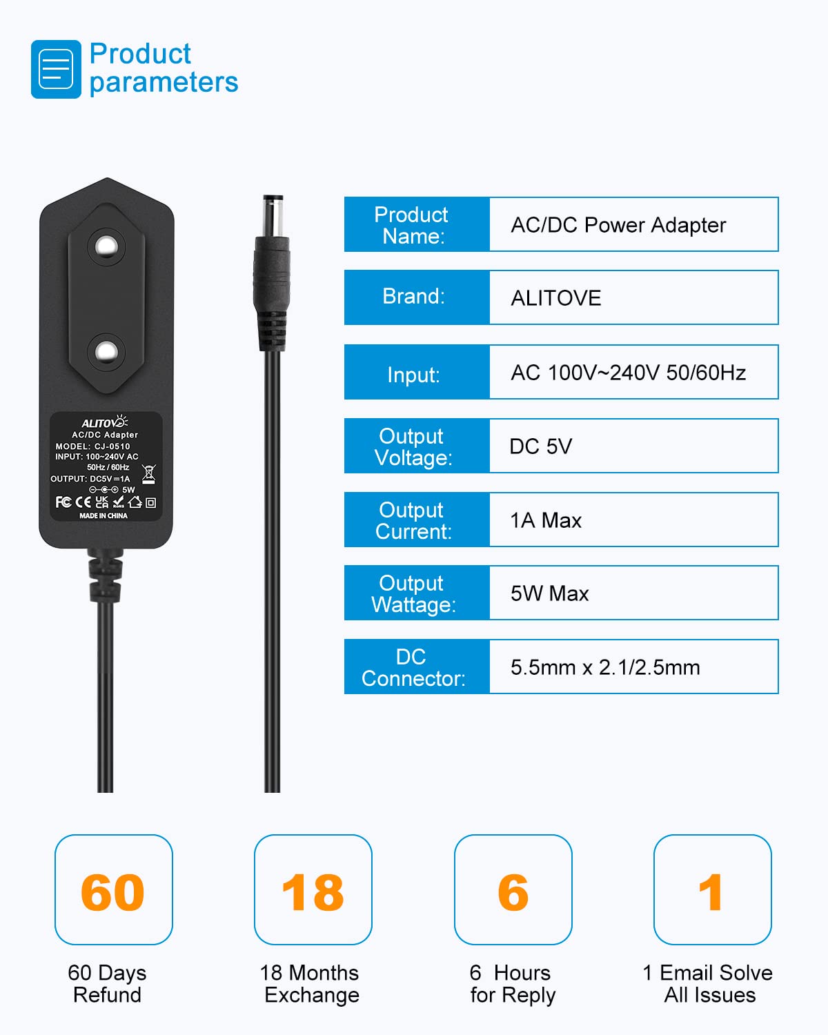 Alimentatore ABLEGRID 5V 1A 1000mA Con Spinotto 5.5mm X 2.1mm - Caricabatterie Universale