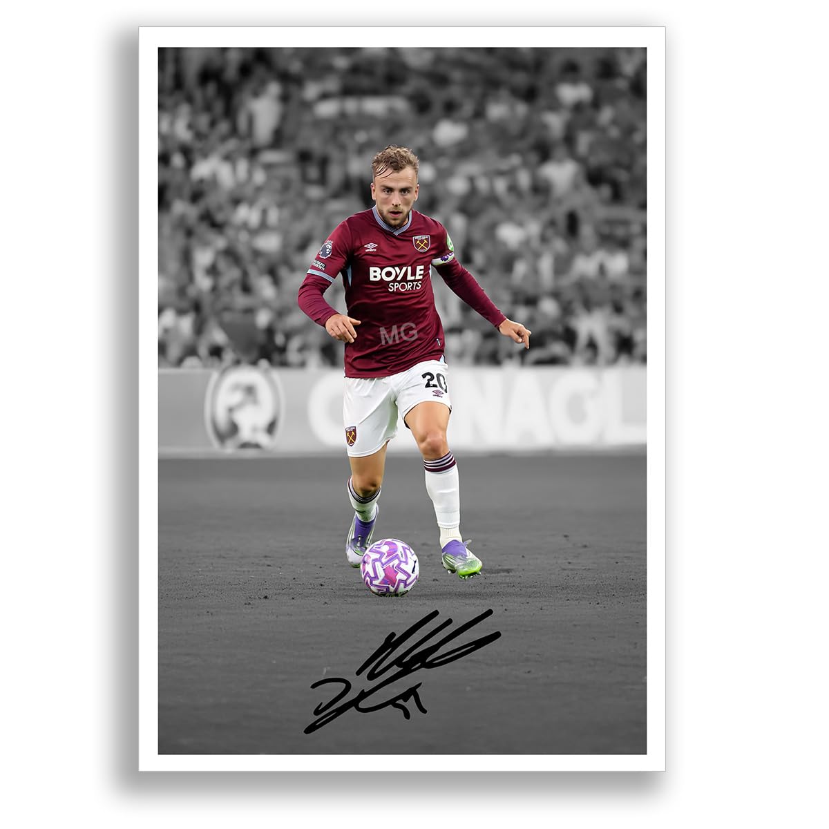 Mounted Gifts Trading A4 Poster Only B+W Jarrod Bowen West Ham Signed Photo Poster Print Picture Display Framed Autograph Memorabilia For Football Fans Gift England (A4 Poster Only B+W)