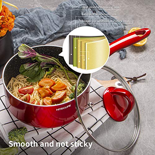 HITECLIFE Saucepan with Lid 2 Quart Nonstick Sauce Pan, Induction, 4 Layers Chemical-Free Soup Pot, Saucier Pot with Stay-Cool Handle, Cookware, Dishwasher Safe