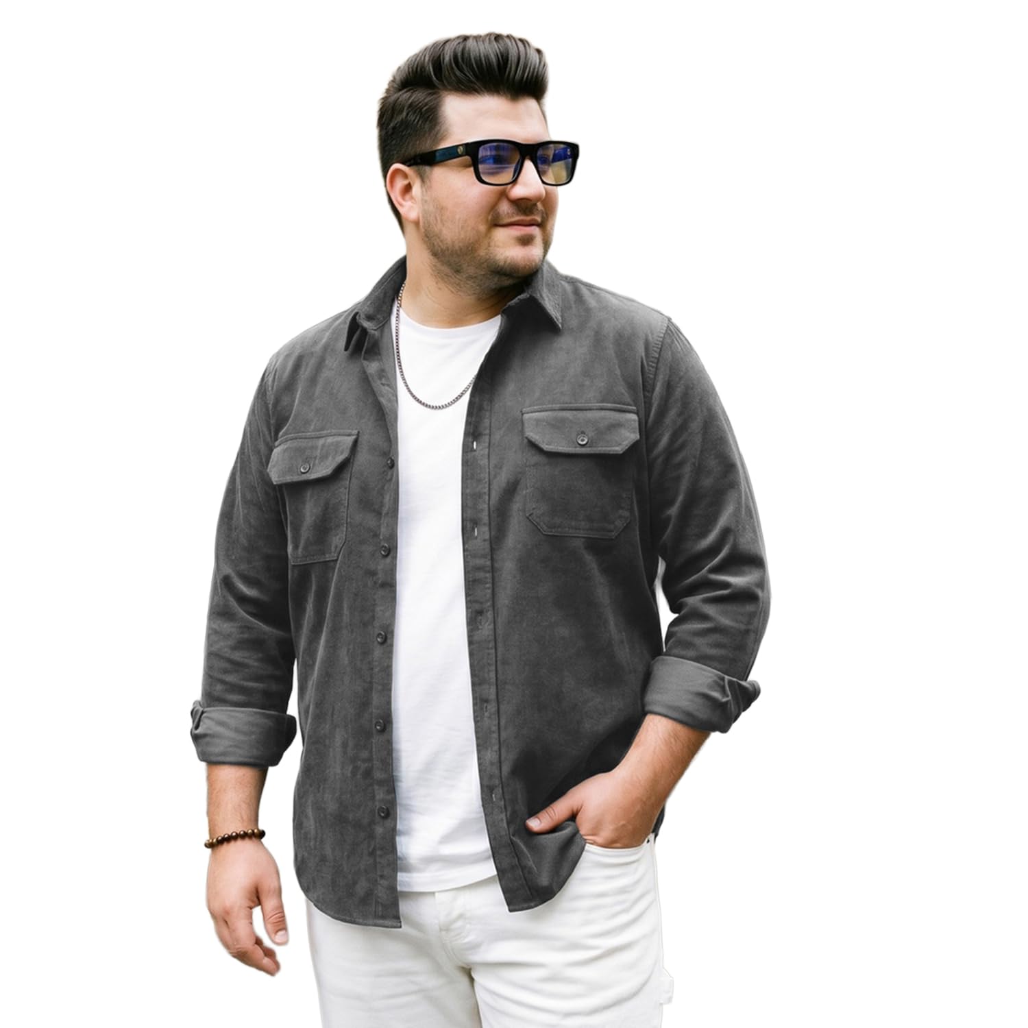 urbano plus Men's Corduroy Full Sleeve Regular Fit Solid Overshirt with Utility Pockets-picture-26