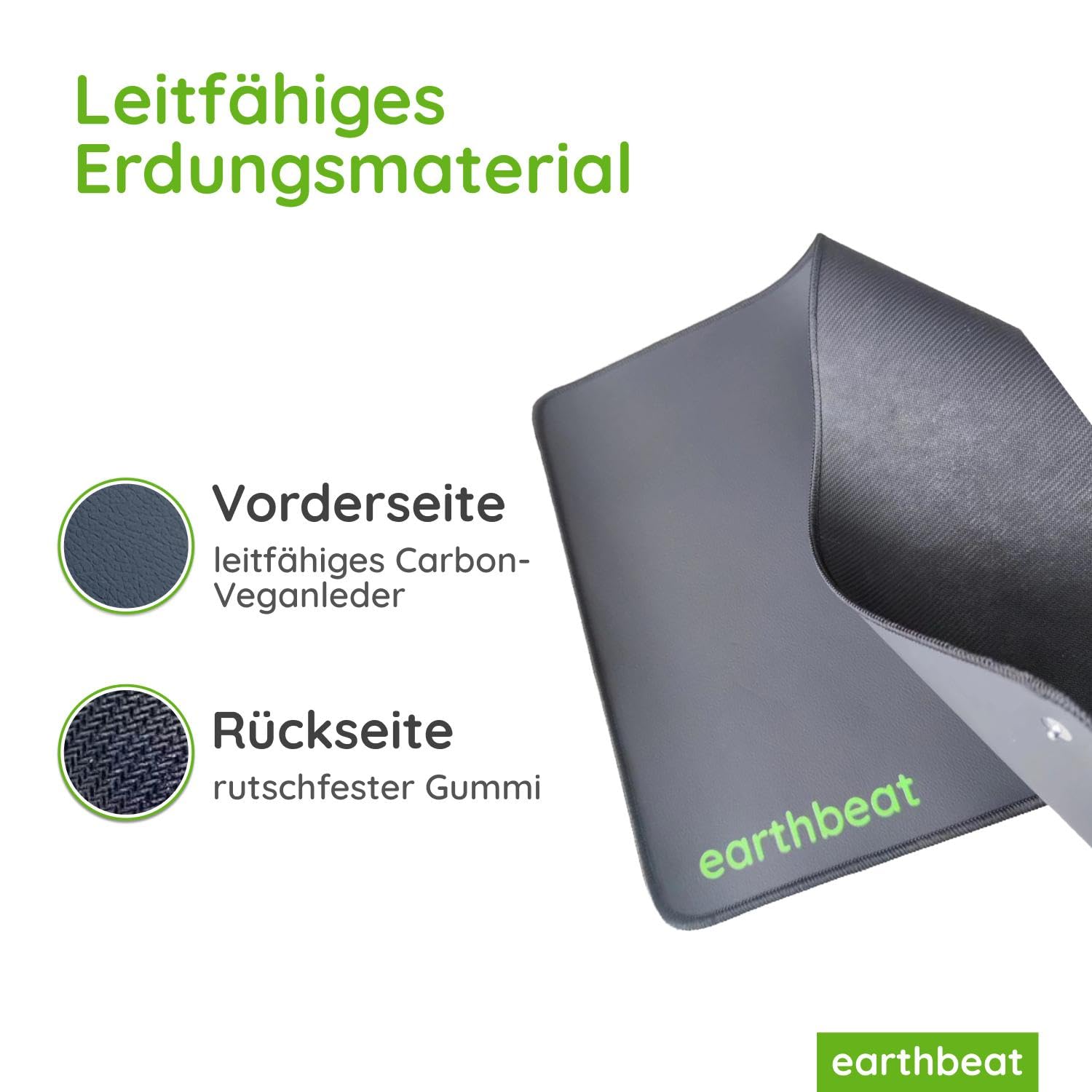 earthbeat Classic Erdungsmatte. Inklusive Schweizer Adapter. Kostenloses Grounding-Testkit. Natürliche Therapie für Schlafqualität, Wellness und Entzündungshemmung. Leitfähiges veganes Leder. 33×60 cm