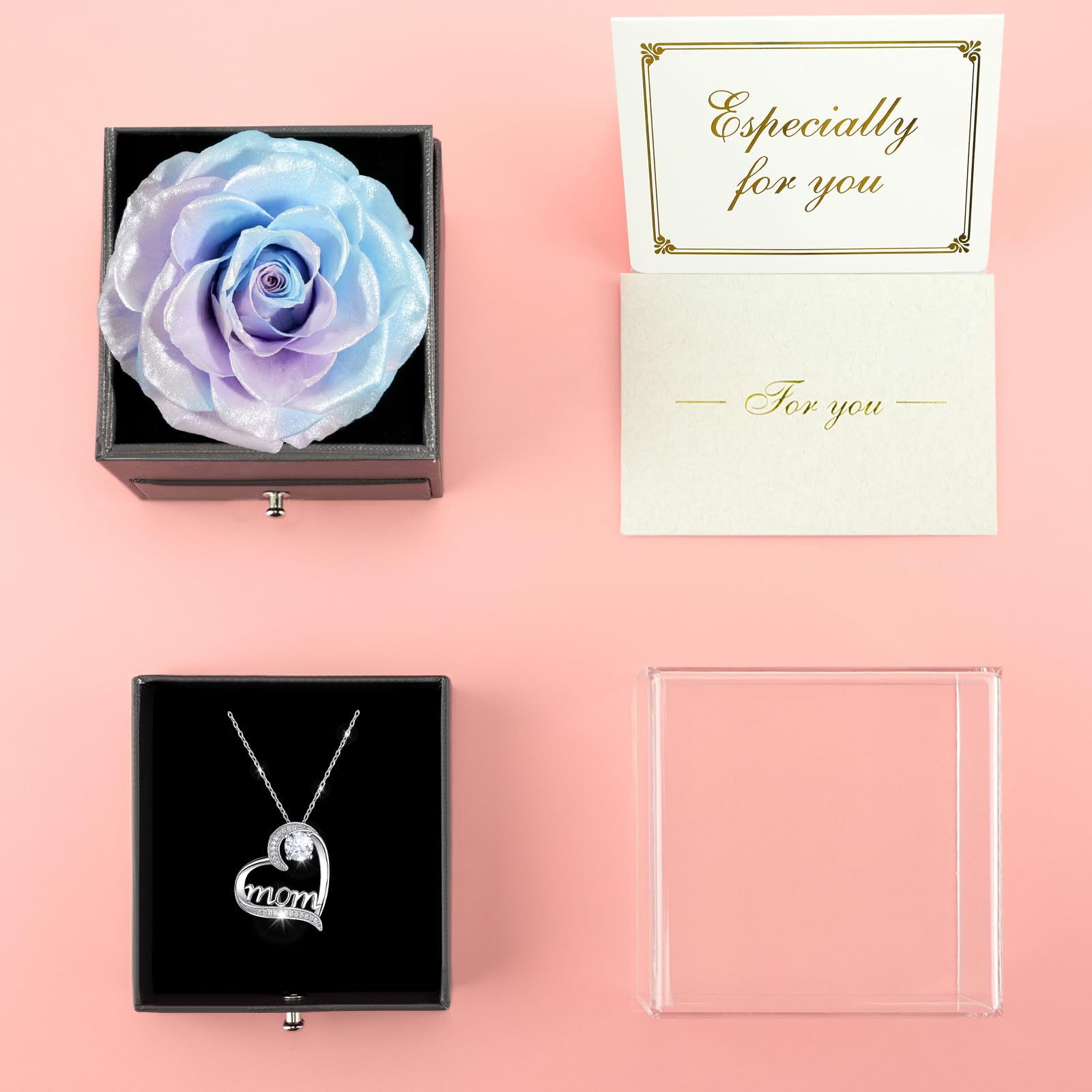 Sunia Festa della Mamma Idee Regalo, Vera Rosa Eterna con Collana Argento 925 Donna, Migliore Mamma del Mondo, Rosa Eterna Stabilizzata, Regalo Donna Compleanno