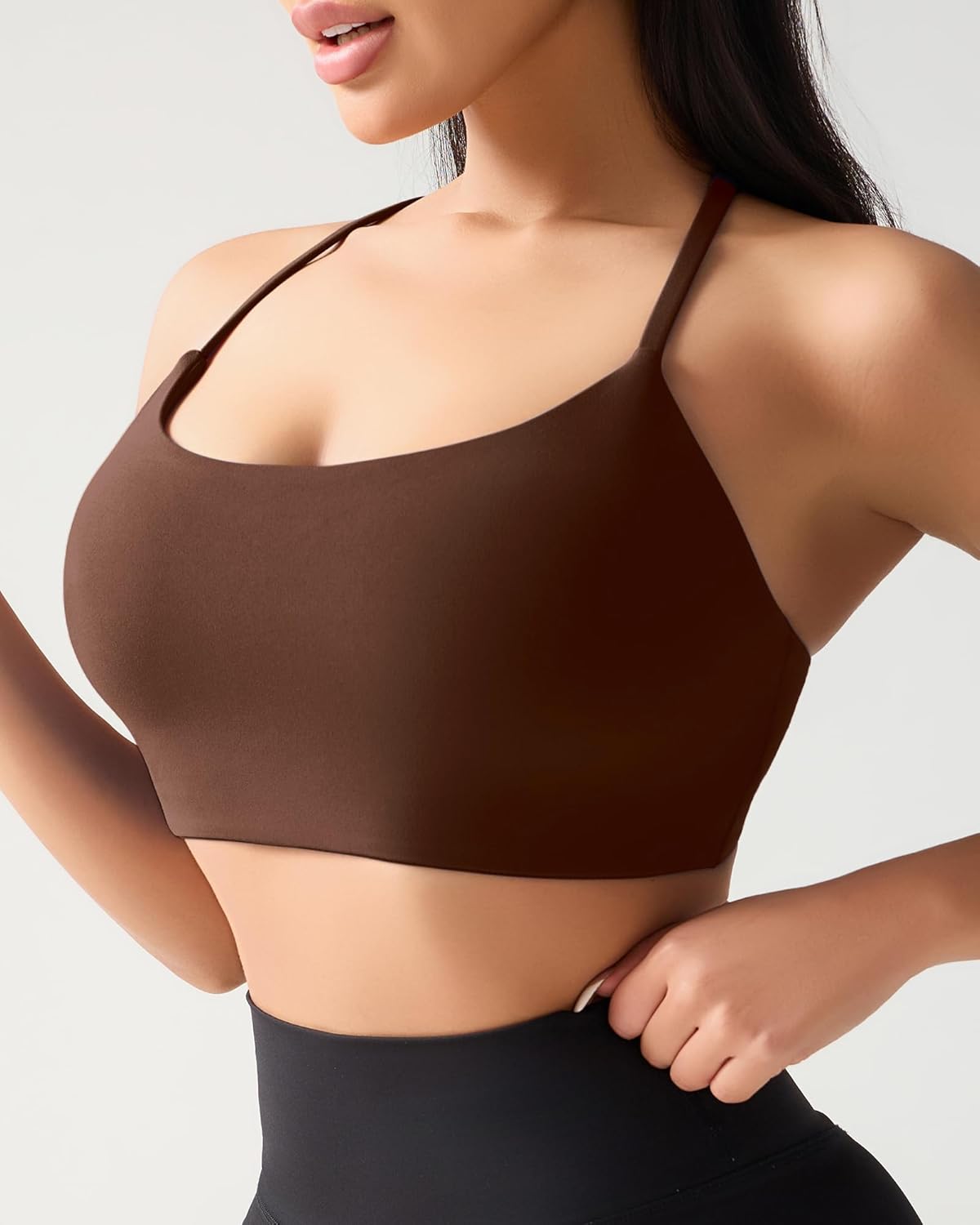 Ama Larsi Sports Bras for Women Spaghetti Thin Strap Low Impact U Back Workout Yoga Bras with Removable Pads - Image 4