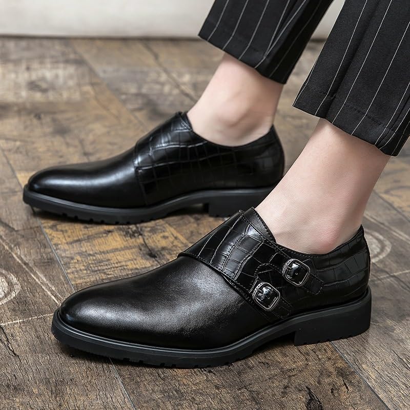 Two Tone Double Monk Dress Oxford Shoes for Mens Fashion Casual Business Slip Resistant Shoe Breathable Slip-on Vegan Pu Leather2
