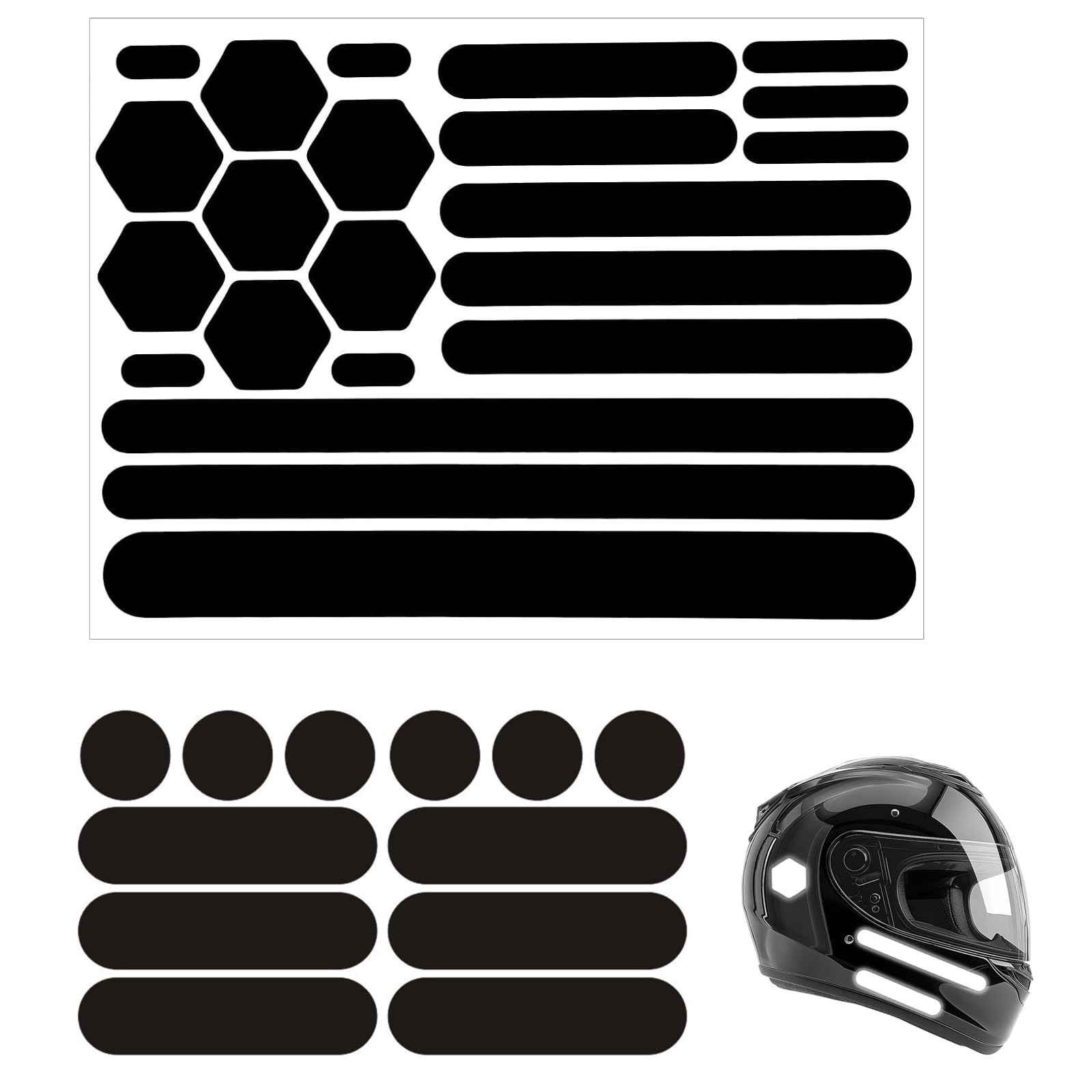Bicycle Stickers Reflective Set Reflective Stickers for Bicycle Safety - 34 Pieces Black for Bicycles, Motorcycle, Helmets, Skateboards