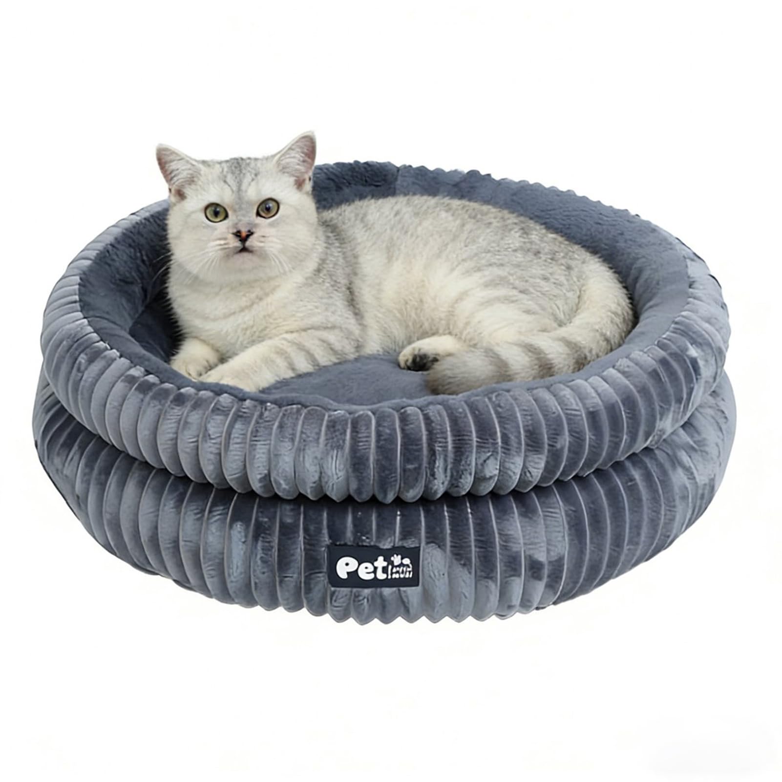 Donut Hundebett & Katzenbett 65 cm, Flauschiges Haustierbett, Grau