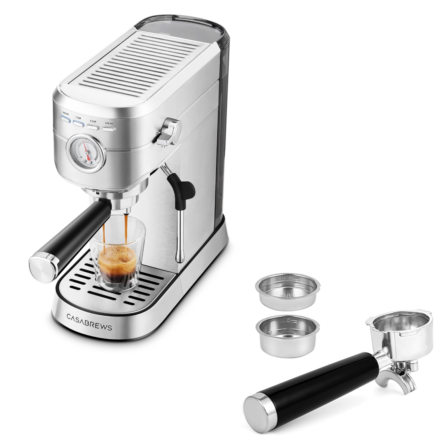CASABREWS CM5418 Espresso Machine 20 Bar with 51mm Stainless Steel Portafilter Set, Silver
