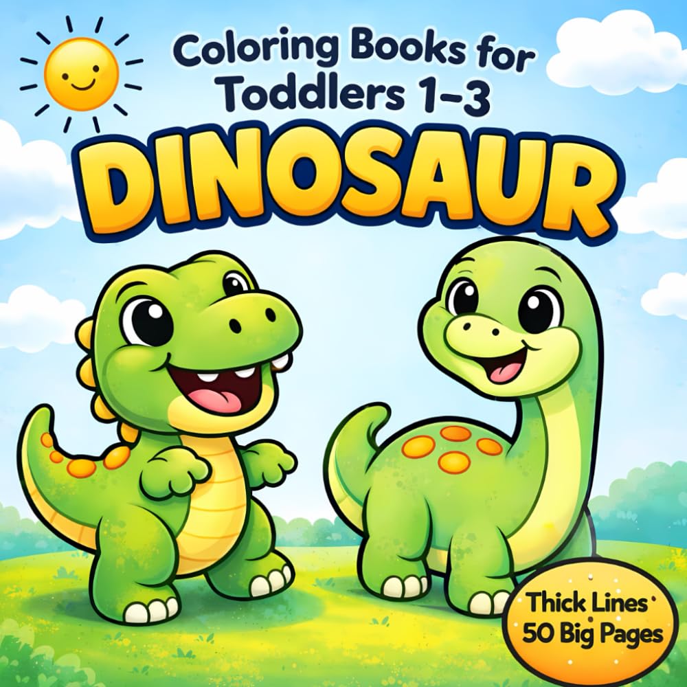Coloring Books for Toddlers 1-3 Dinosaur: My First Big & Easy Dino Coloring Book - 50 Jumbo Simple Dinosaurs with Thick Lines — Single-Sided Pages for Little Hands (Ages 1–3)