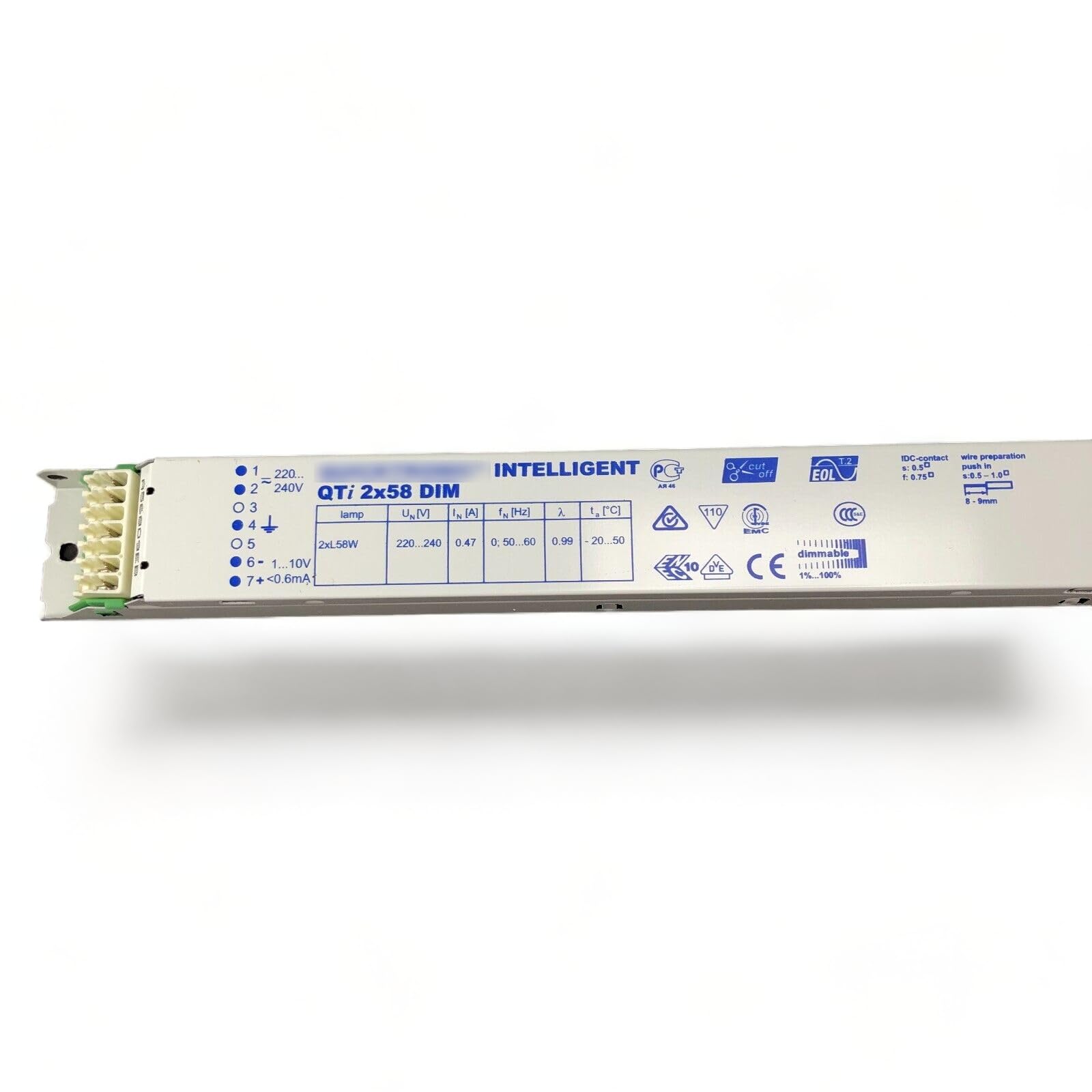 Generico QTi 2x58/220-240 DIM 1-10V Alimentatore elettronico, Ballast Fluorescente Twin 2x58W T8 EVG