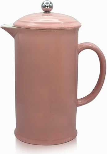 Cafetera de prensa francesa, cerĂĄmica vintage, 34 onzas, con aislamiento, retenciĂłn de calor, apta para lavavajillas (rosa)