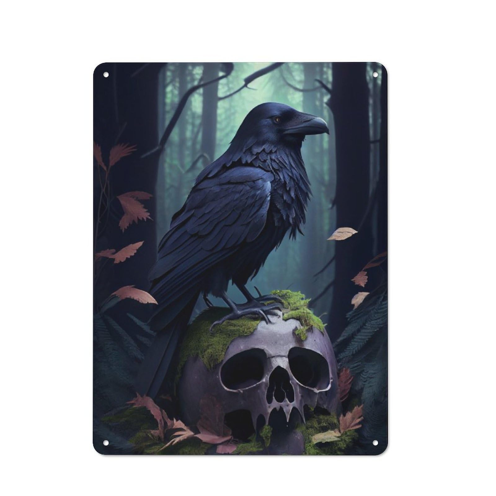 Junmoney Raven Skull Vintage Metal Sign 40X30cm For Guest Room Or Hallway, Suited To Guest Room Decorators