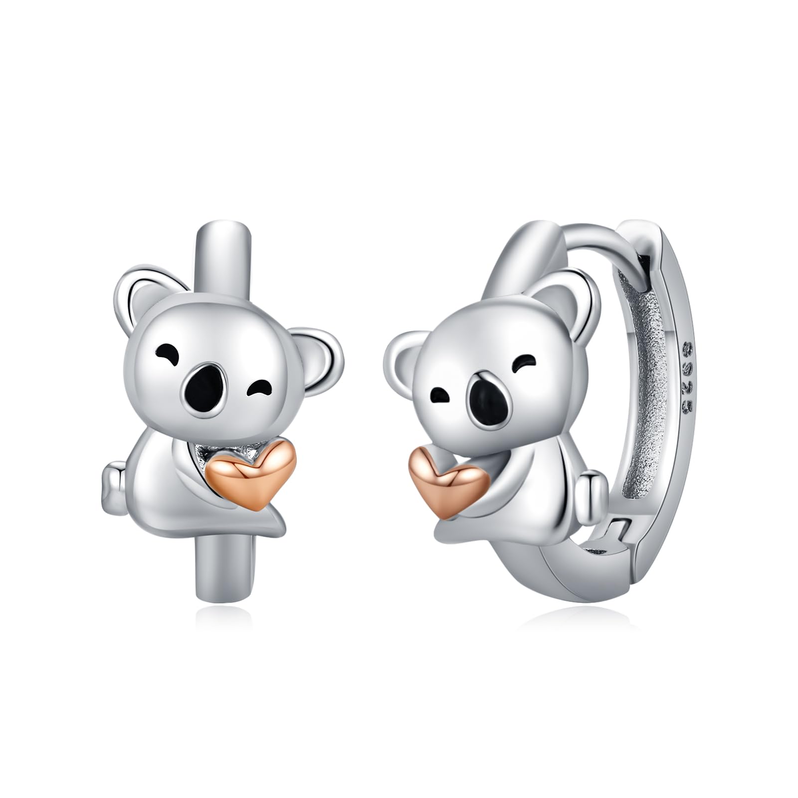 REDSUN Pendientes de aro de unicornio/koala/perezoso/delfín para niña, plata de ley S925, pendientes Huggie Koala, animales, joyas regalo para mujeres, niños, hija, nieta, madre, regalo de cumpleaños